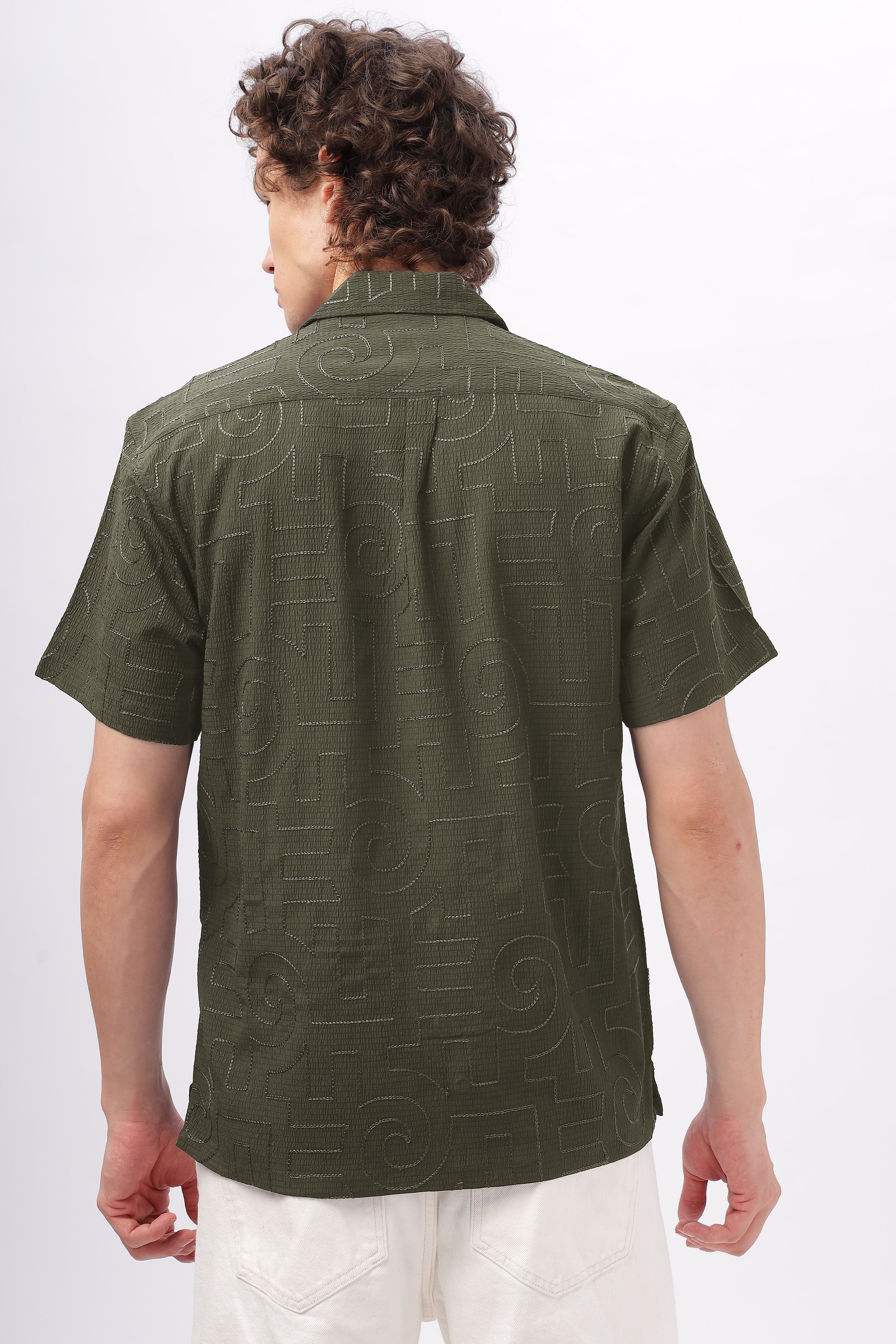 Cuban Collar Embroidery Half Sleeve Shirt