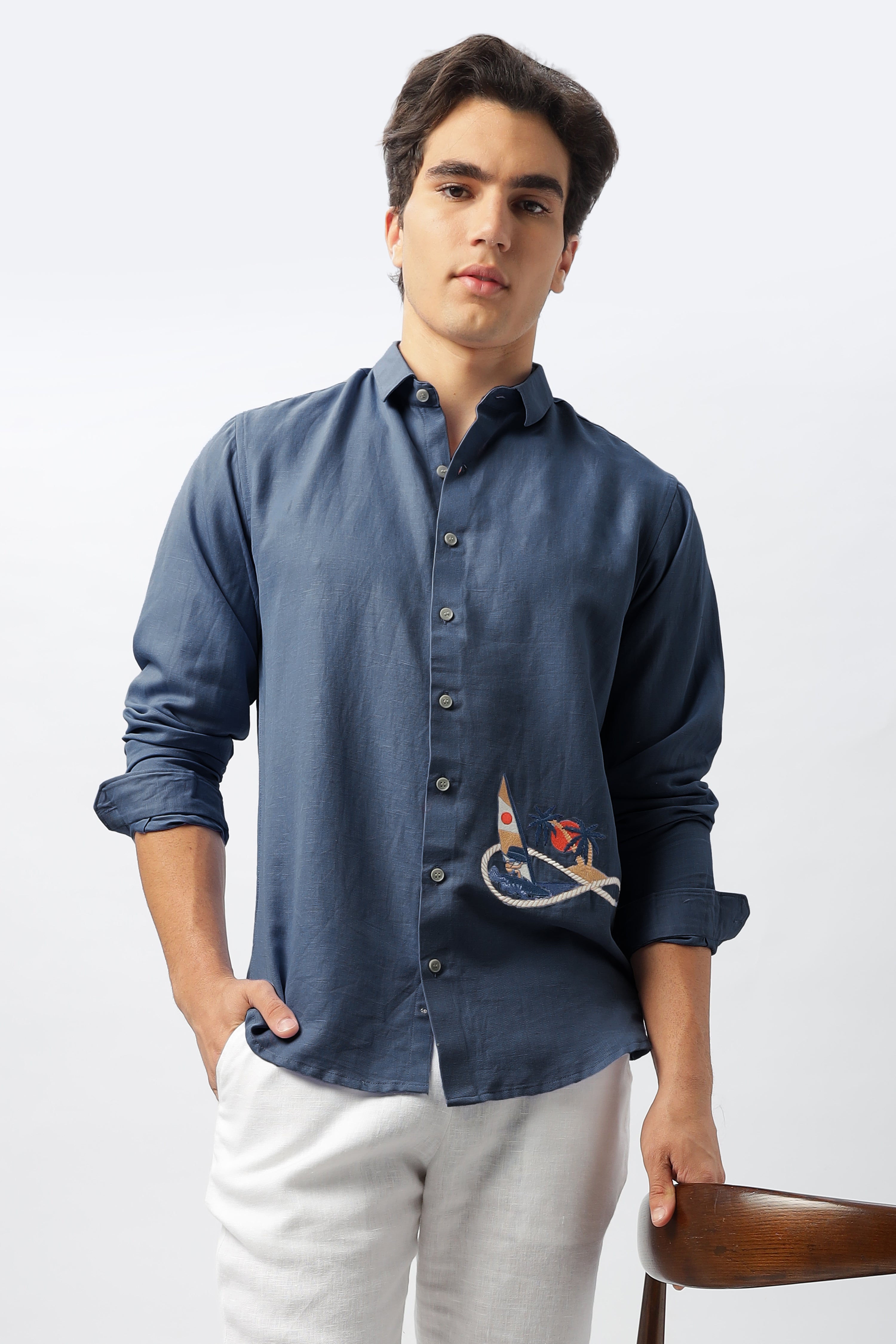 Sundown Sail Blue Embroidered Shirt