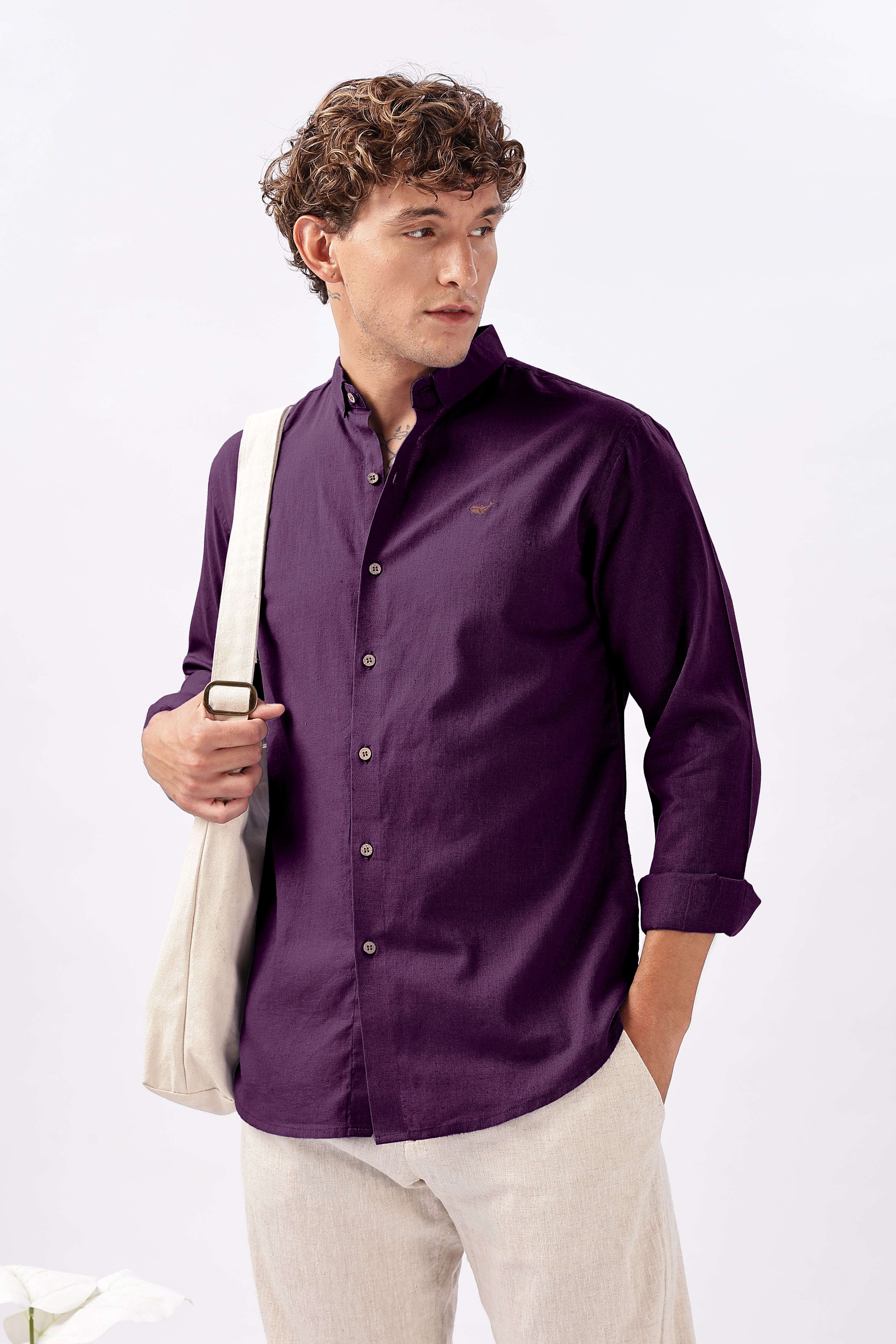Aubergine Cotton-Linen Essential Shirt