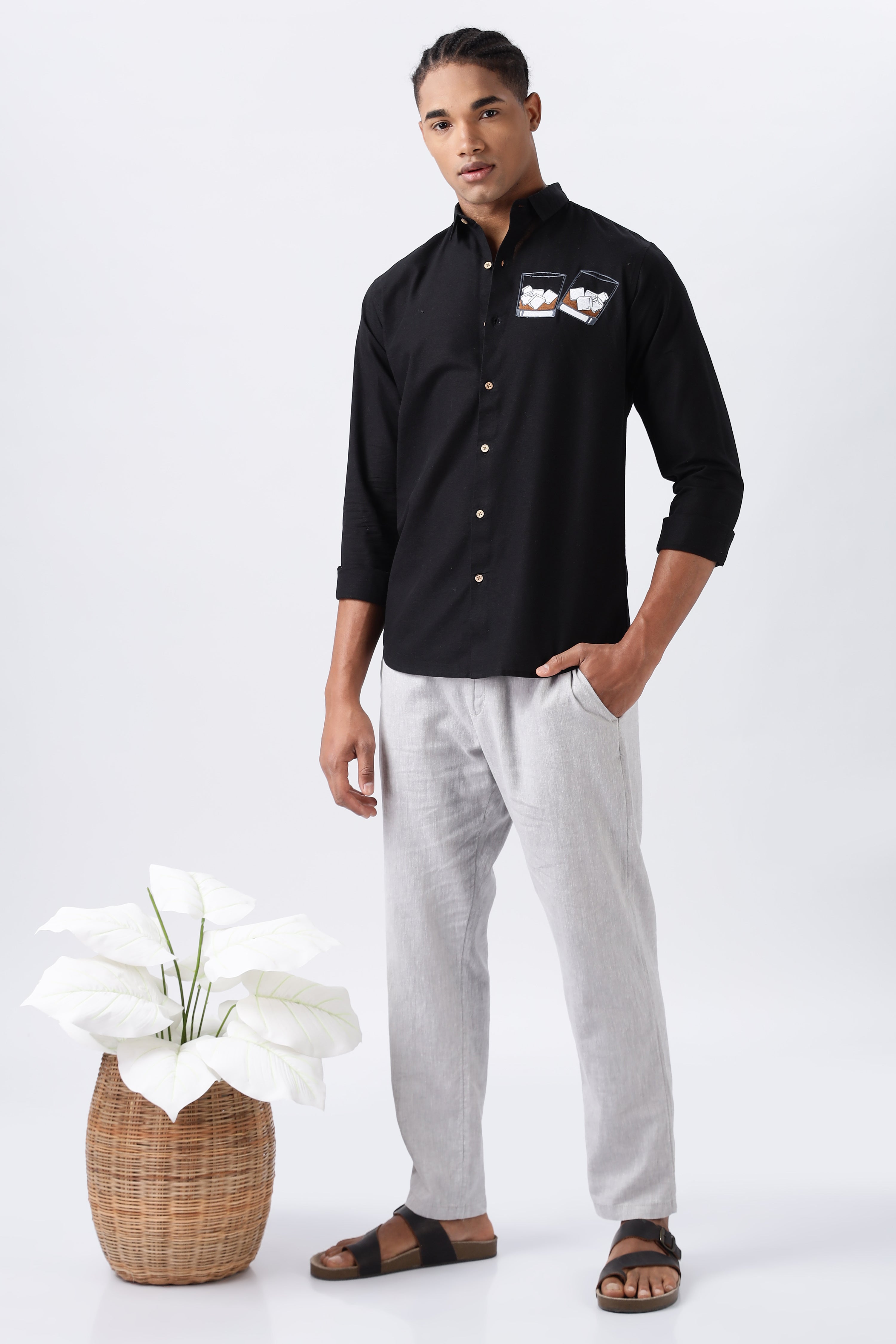 Whiskey Tales Black Embroidered Shirt
