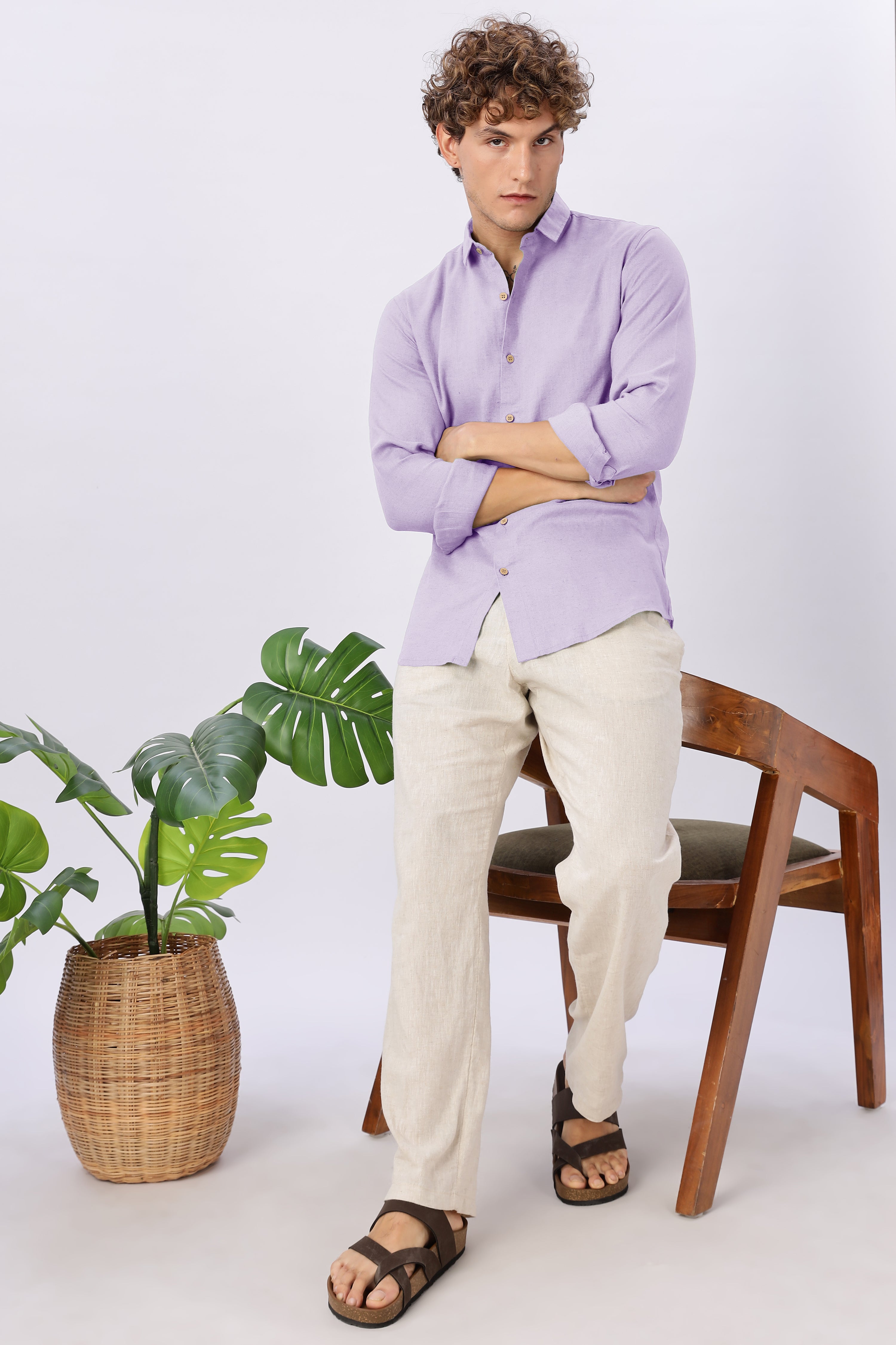 Lavender Ease 30% Linen Regular Fit Shirt