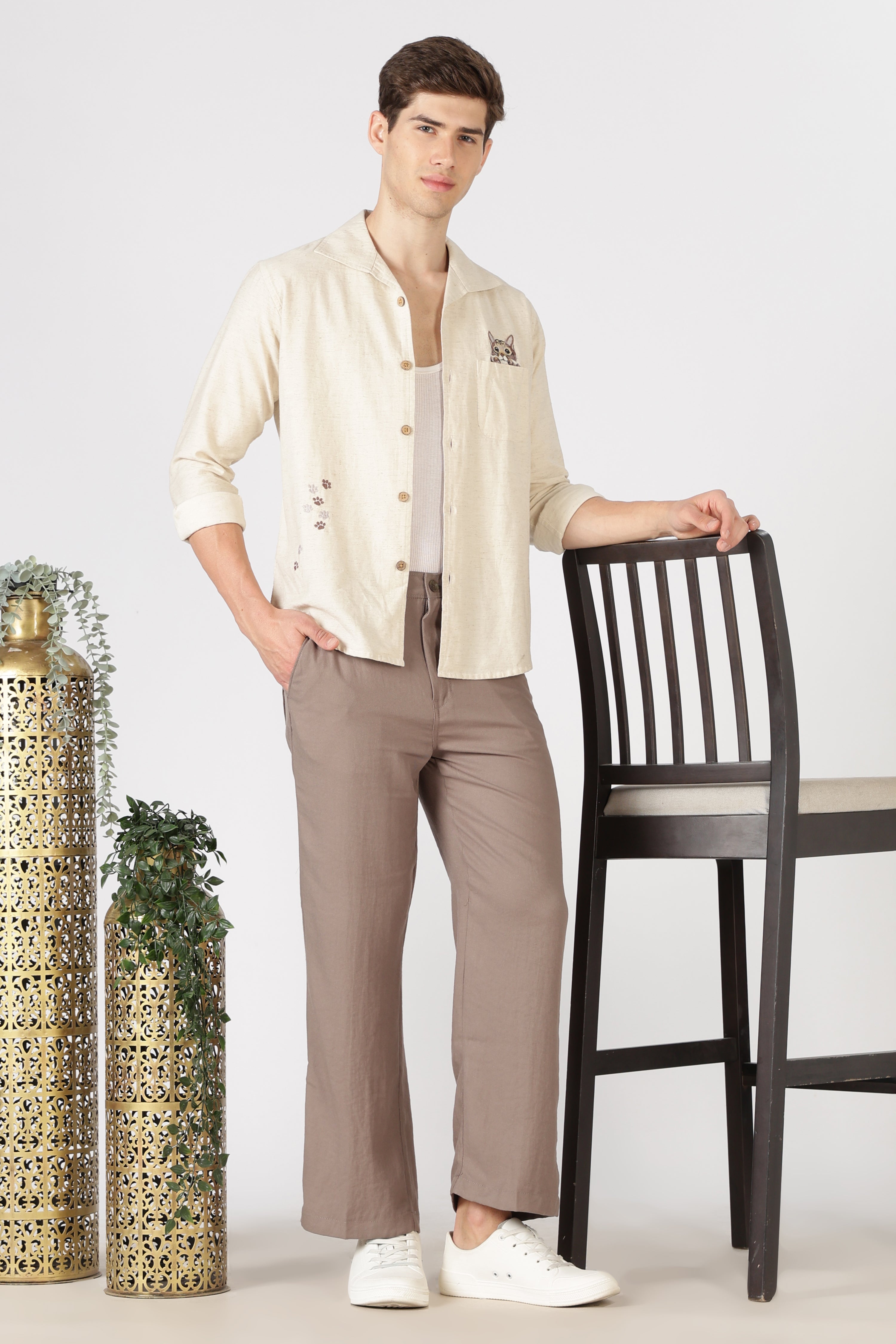 Free Flow Cotton:Linen Parallel Fit Brown Pants