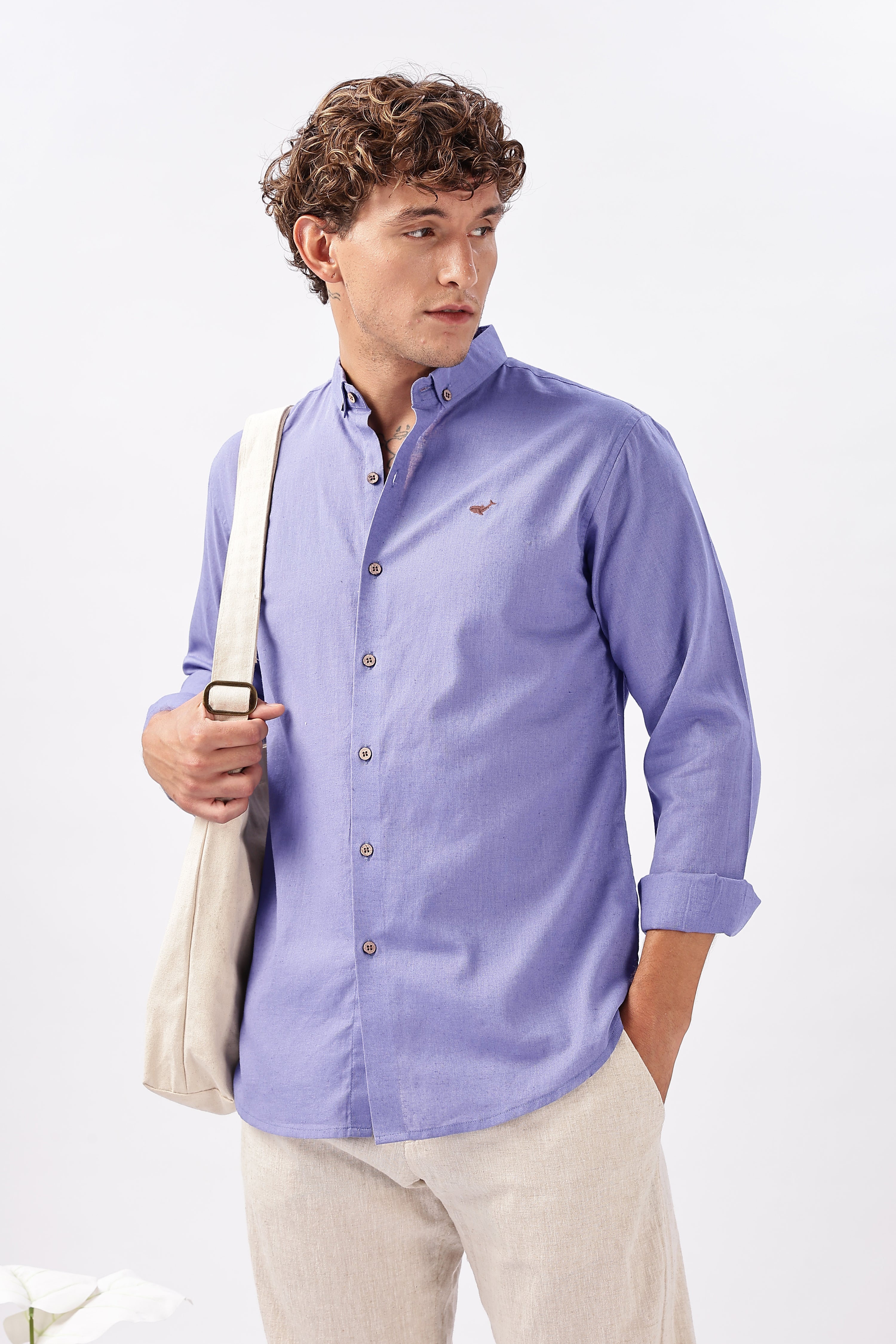 Porto Purple Cotton-Linen Essential Shirt