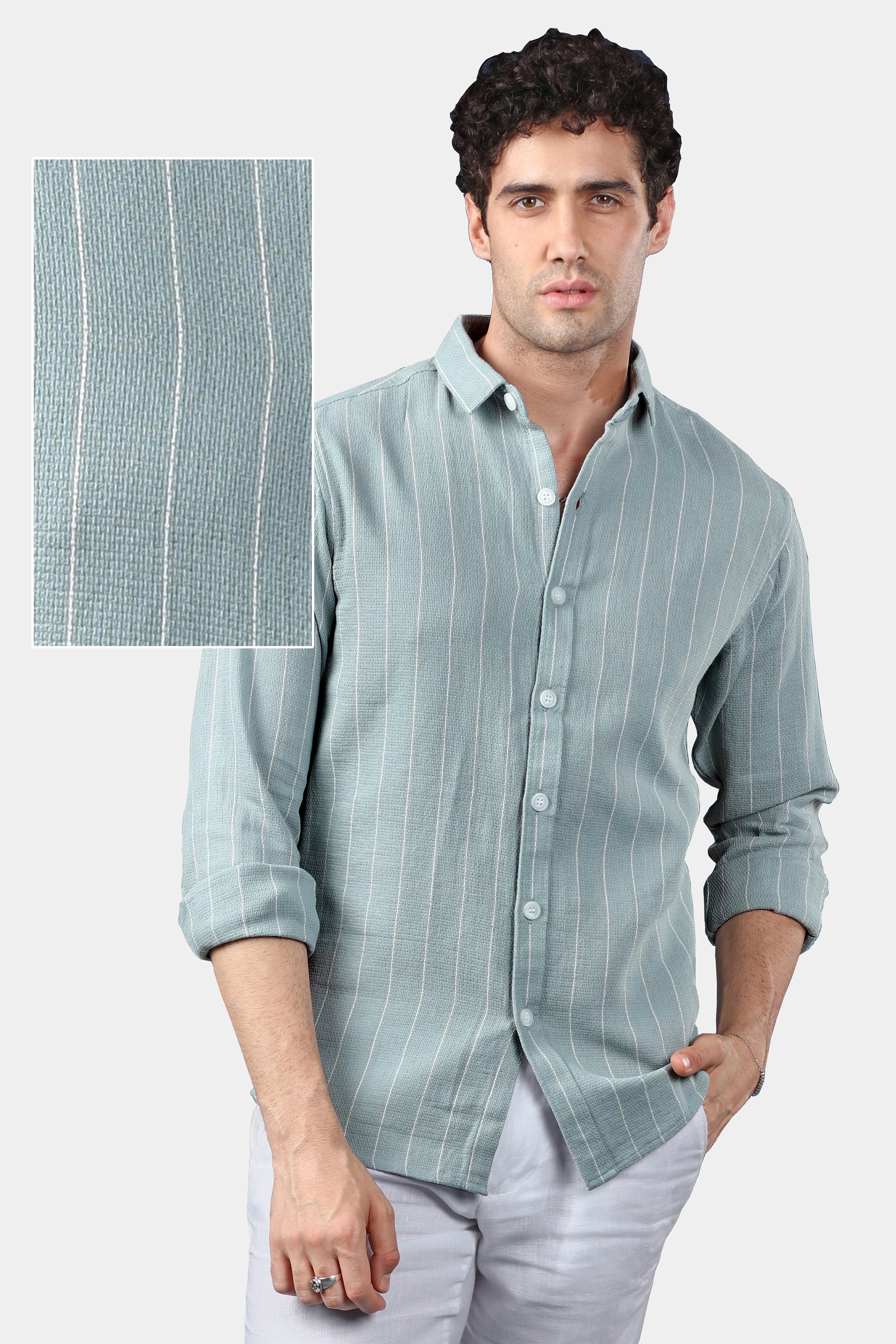 Mint Monarch Casual Stripes Shirt