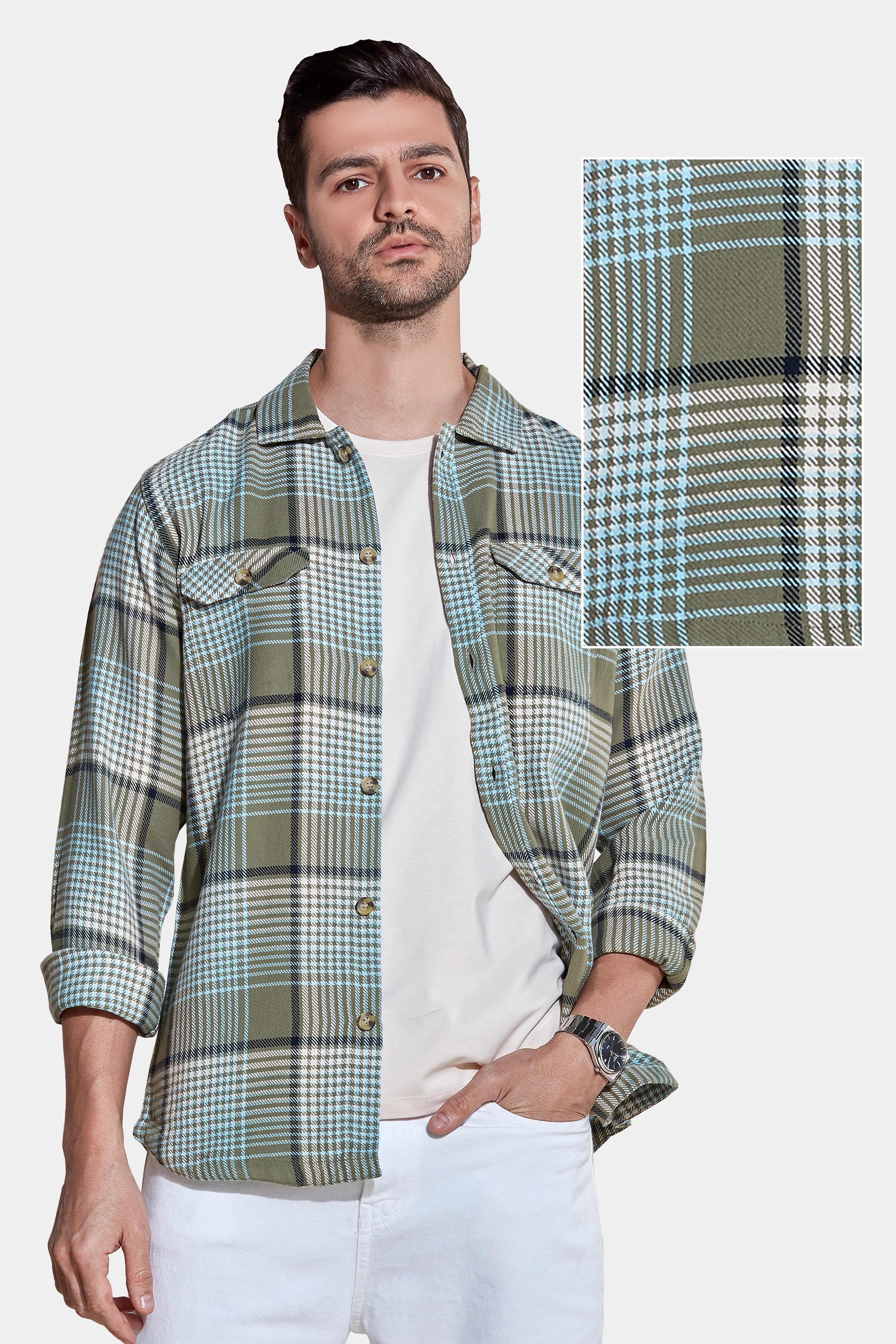 Olive Oracle Casual Checkered Shirt