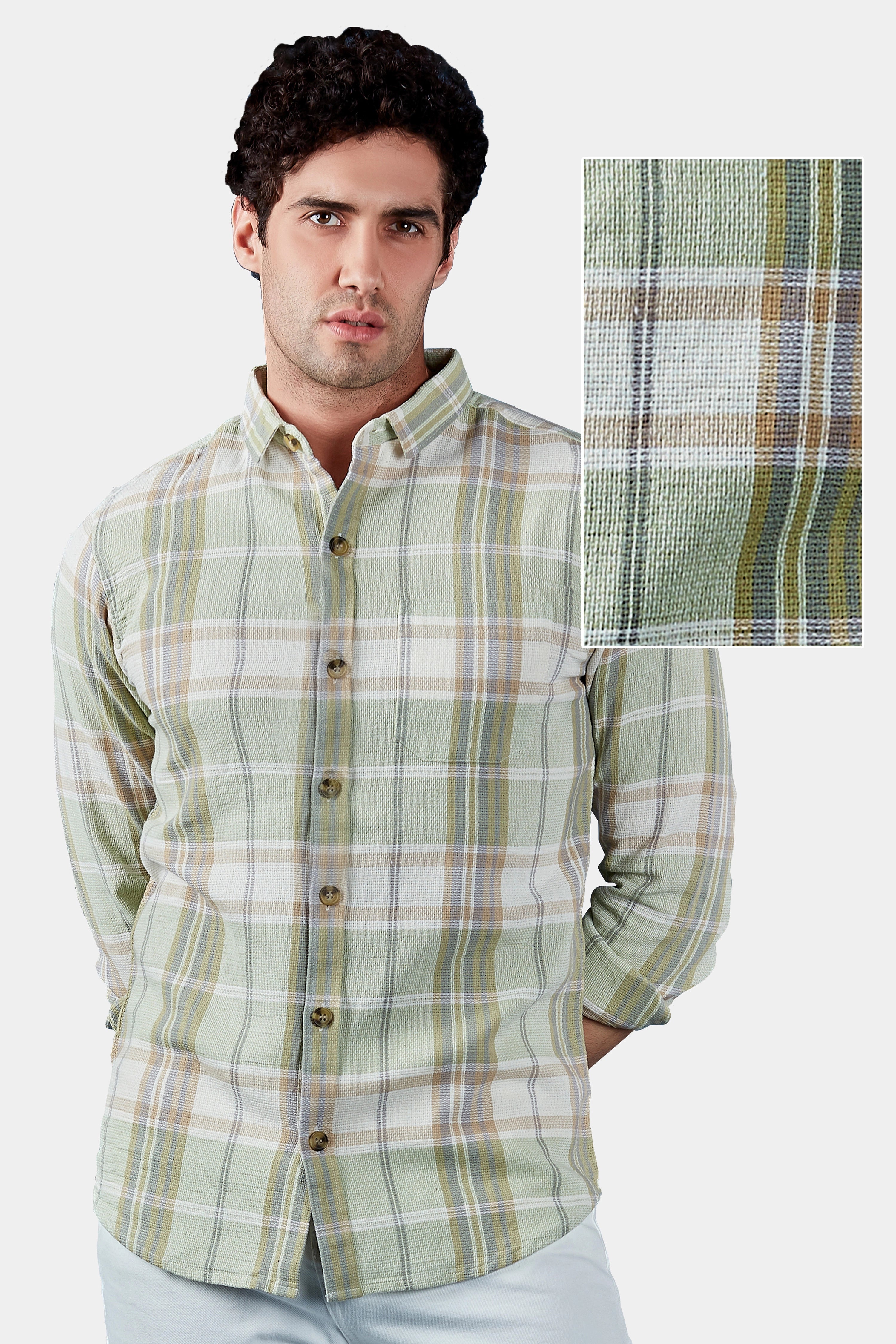 Bling Pistachio Casual Checkered Shirt