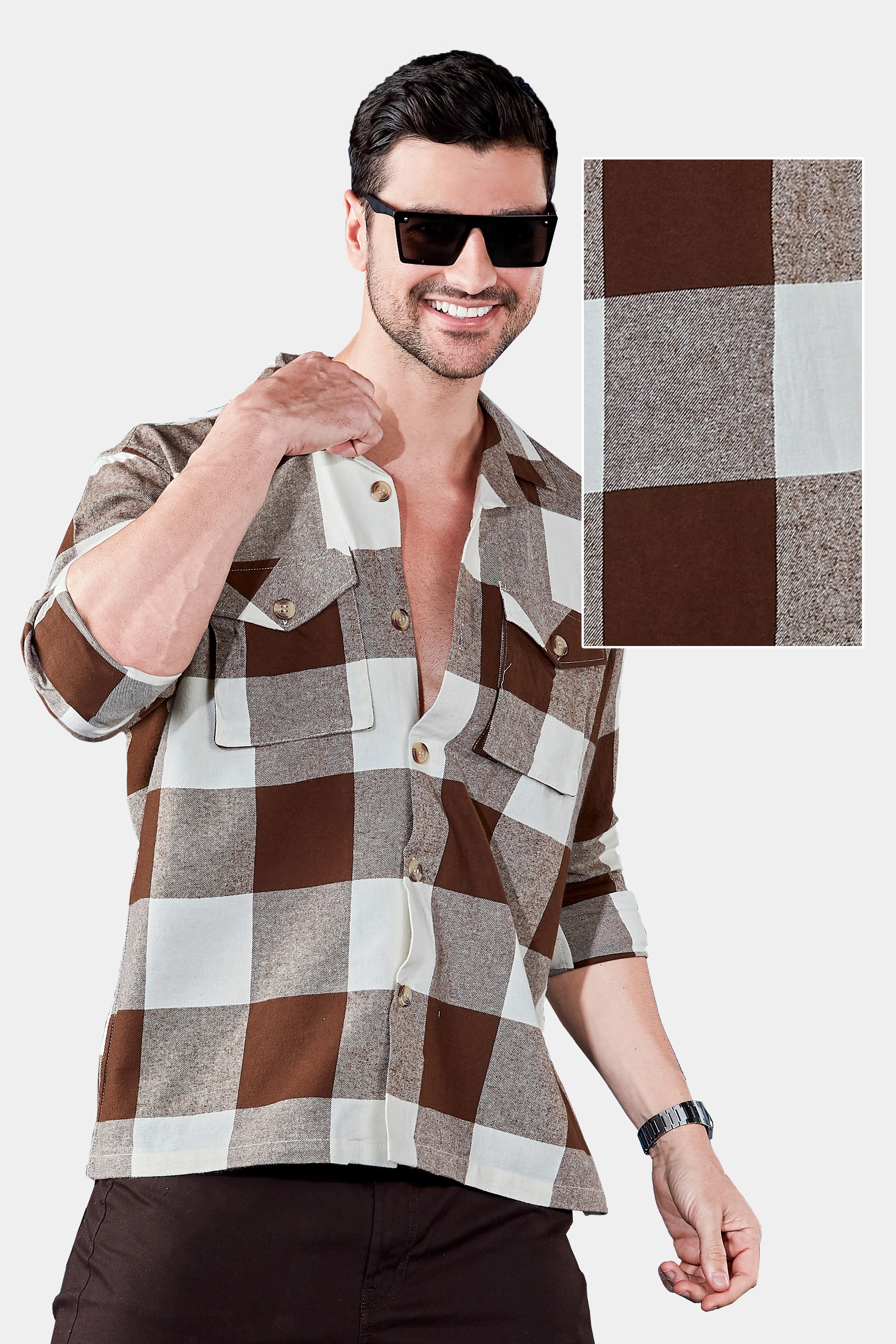 Dark Mocha Flannel Checkered Over Shirt