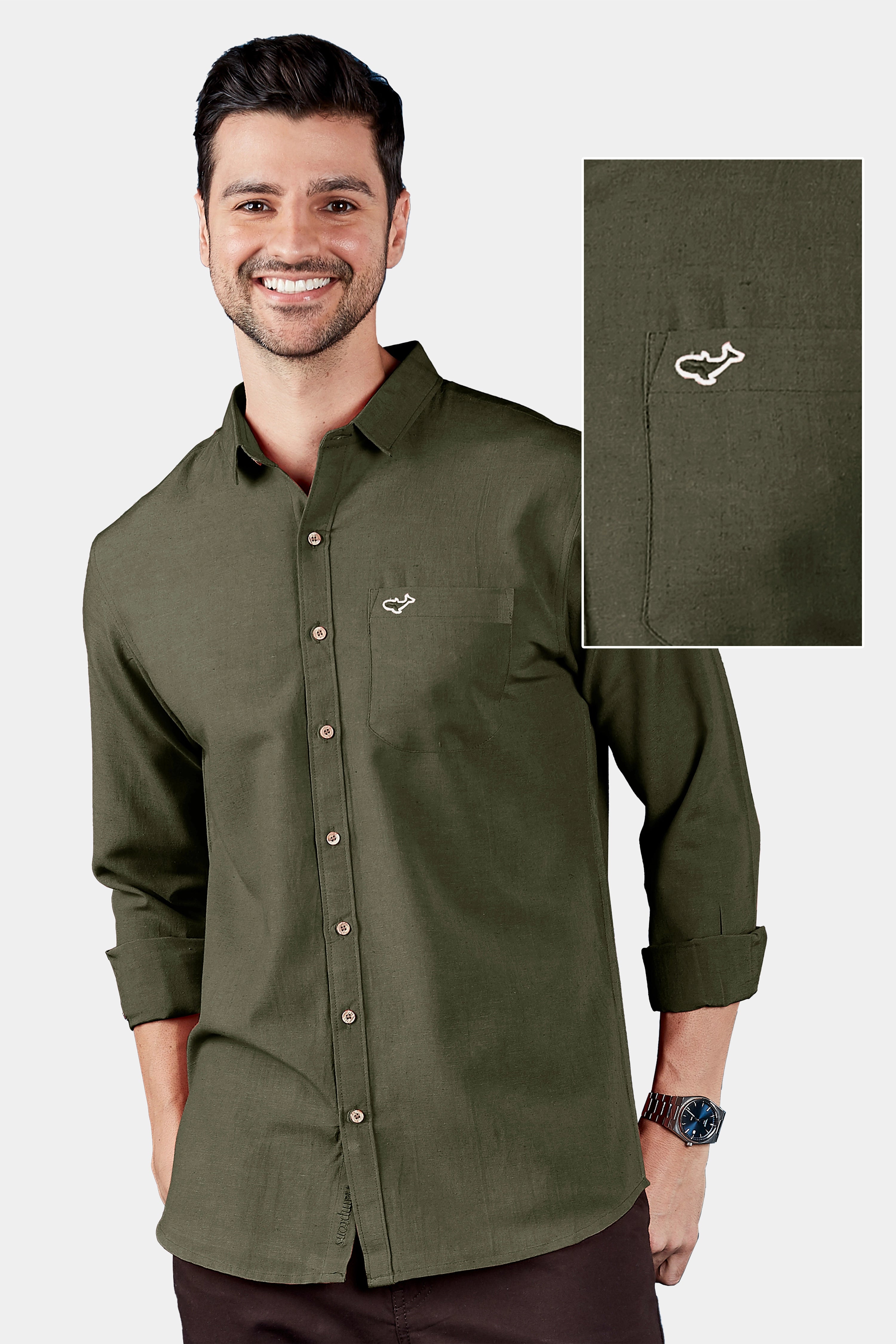 Sacremento Green Solid Linen Shirt
