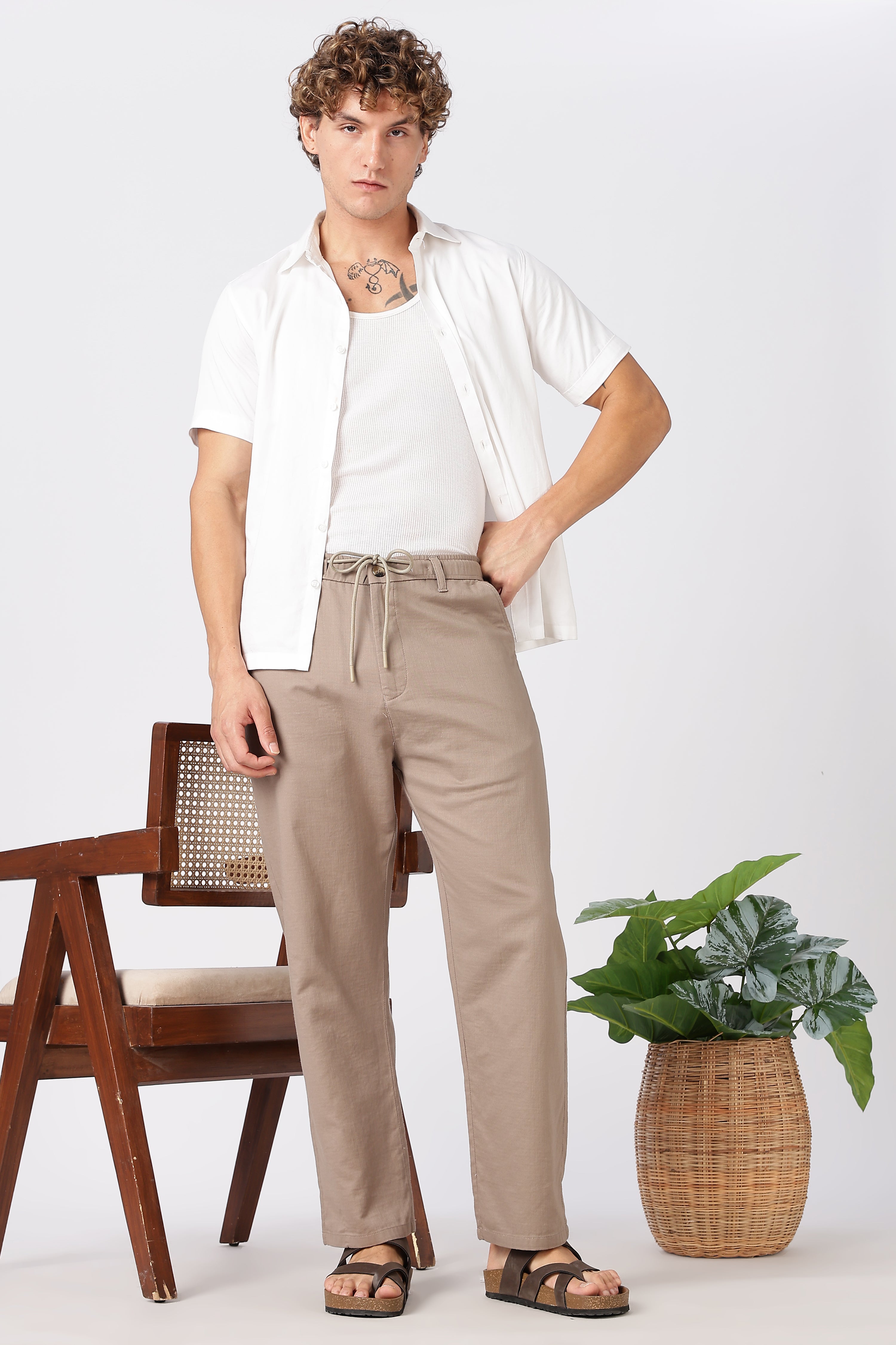 Stand at Ease 100% Cotton Straight Fit Beige Pant