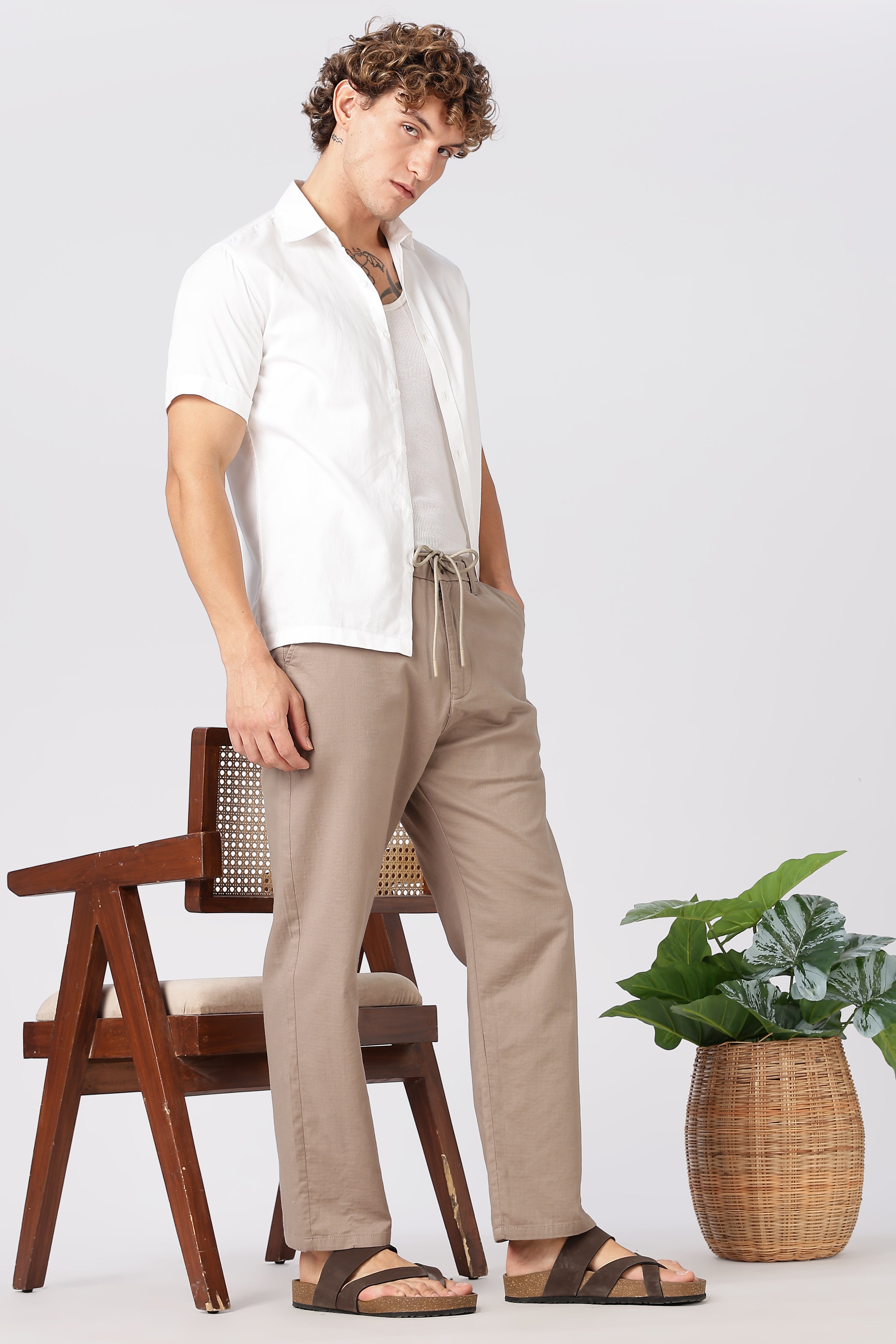 Stand at Ease 100% Cotton Straight Fit Beige Pant