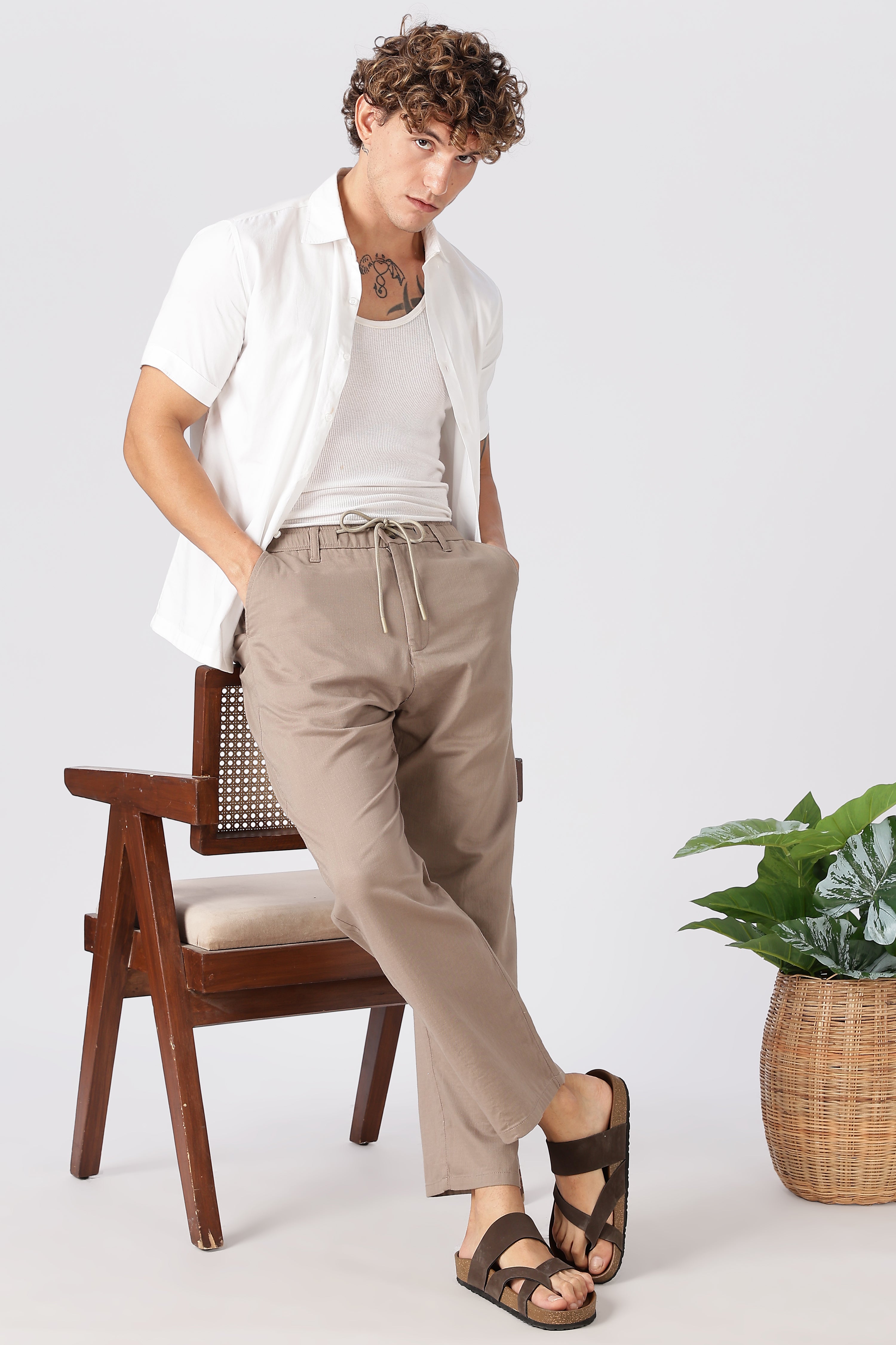 Stand at Ease 100% Cotton Straight Fit Beige Pant