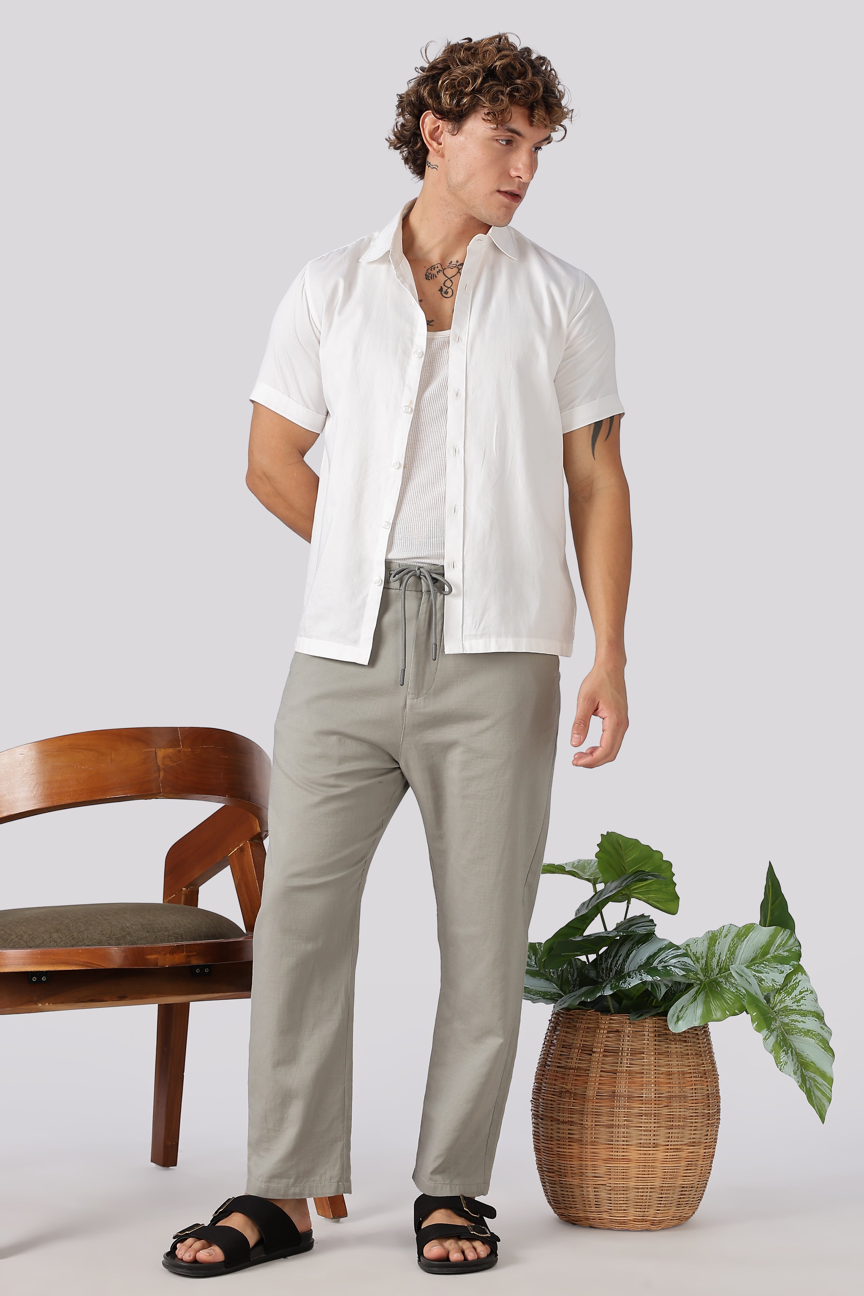 Stand at Ease 100% Cotton Straight Fit Grey Pant