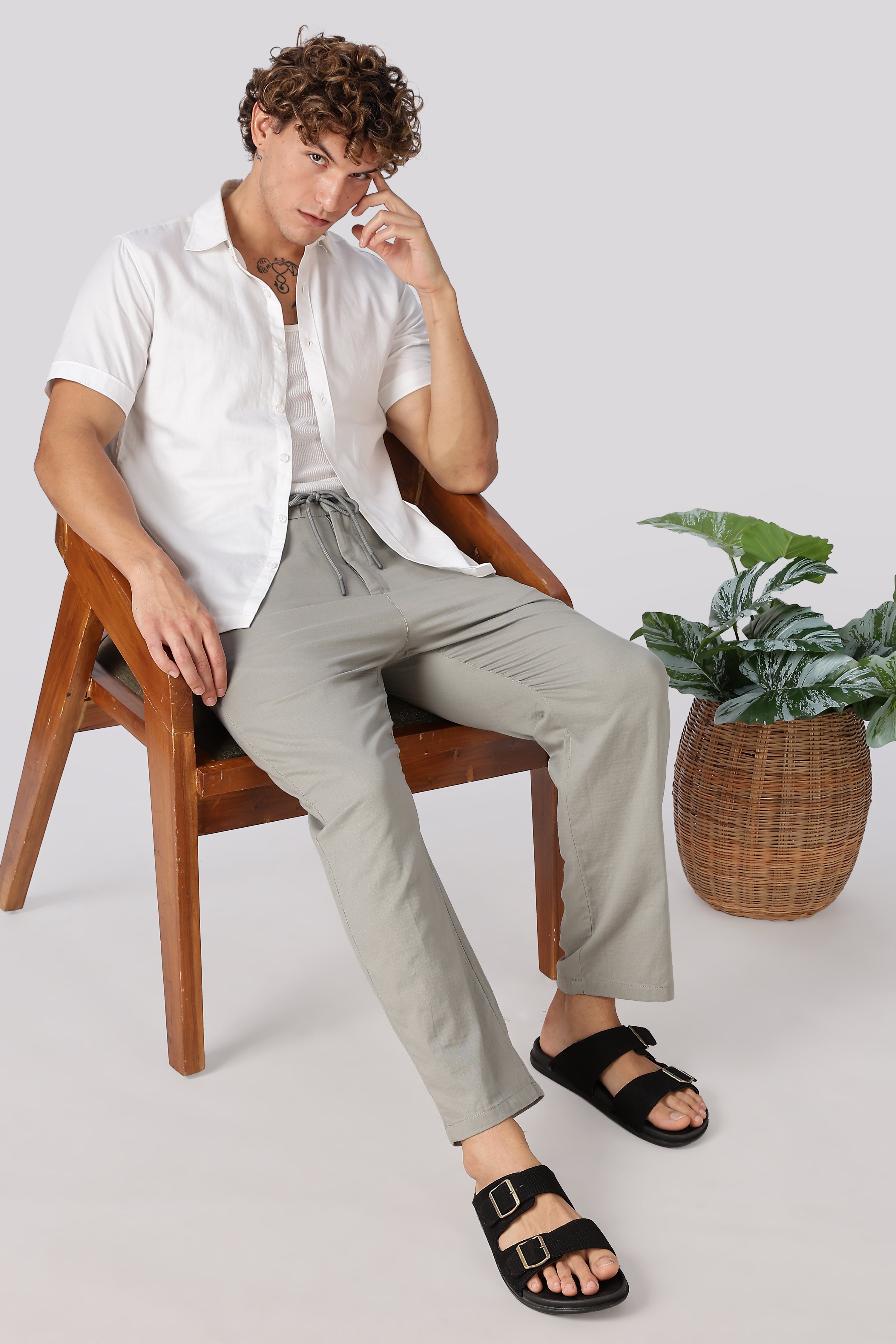 Stand at Ease 100% Cotton Straight Fit Grey Pant