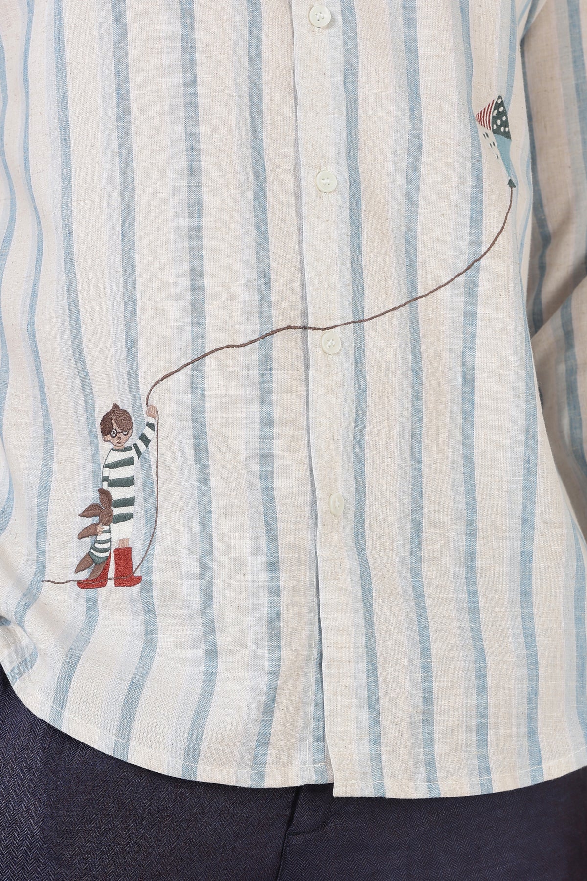 Boy with Dreams Designer Cotton Regular Fit Striped Embroidered Shirt