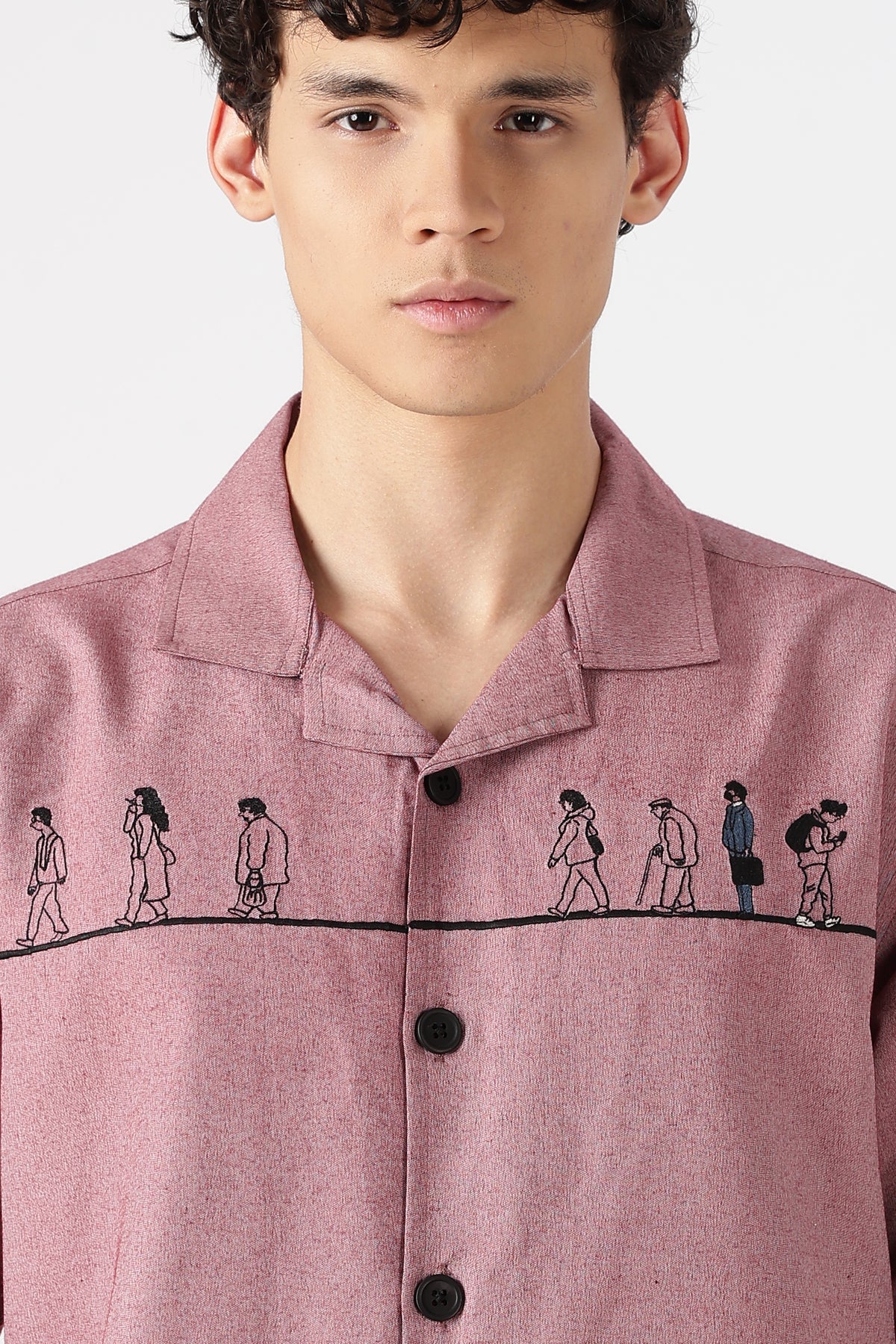 The Wanderer Travellers Cotton Box Fit Pink Embroidered Shirt