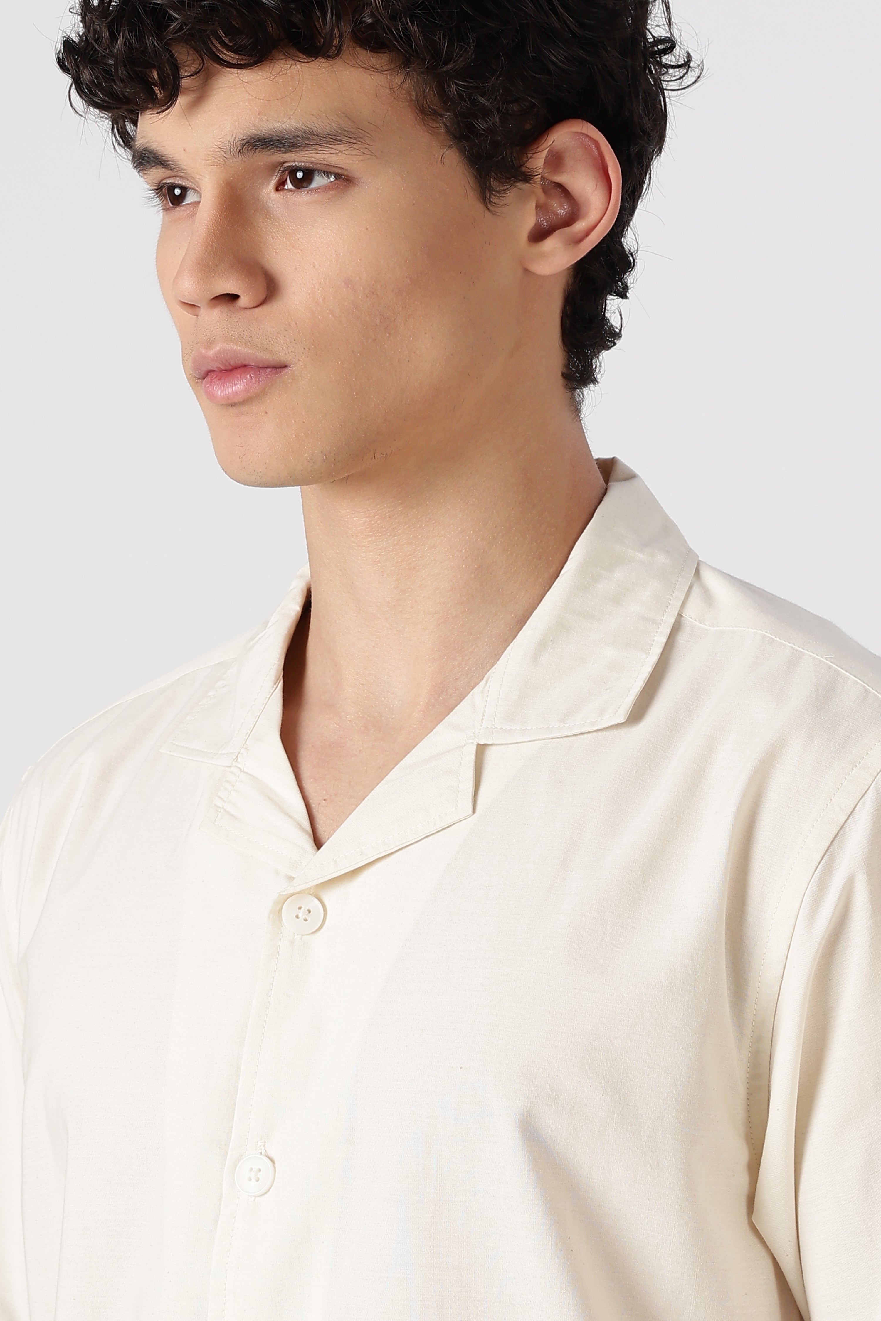 Coastal Palms Cotton Box Fit Beige Embroidered Shirt