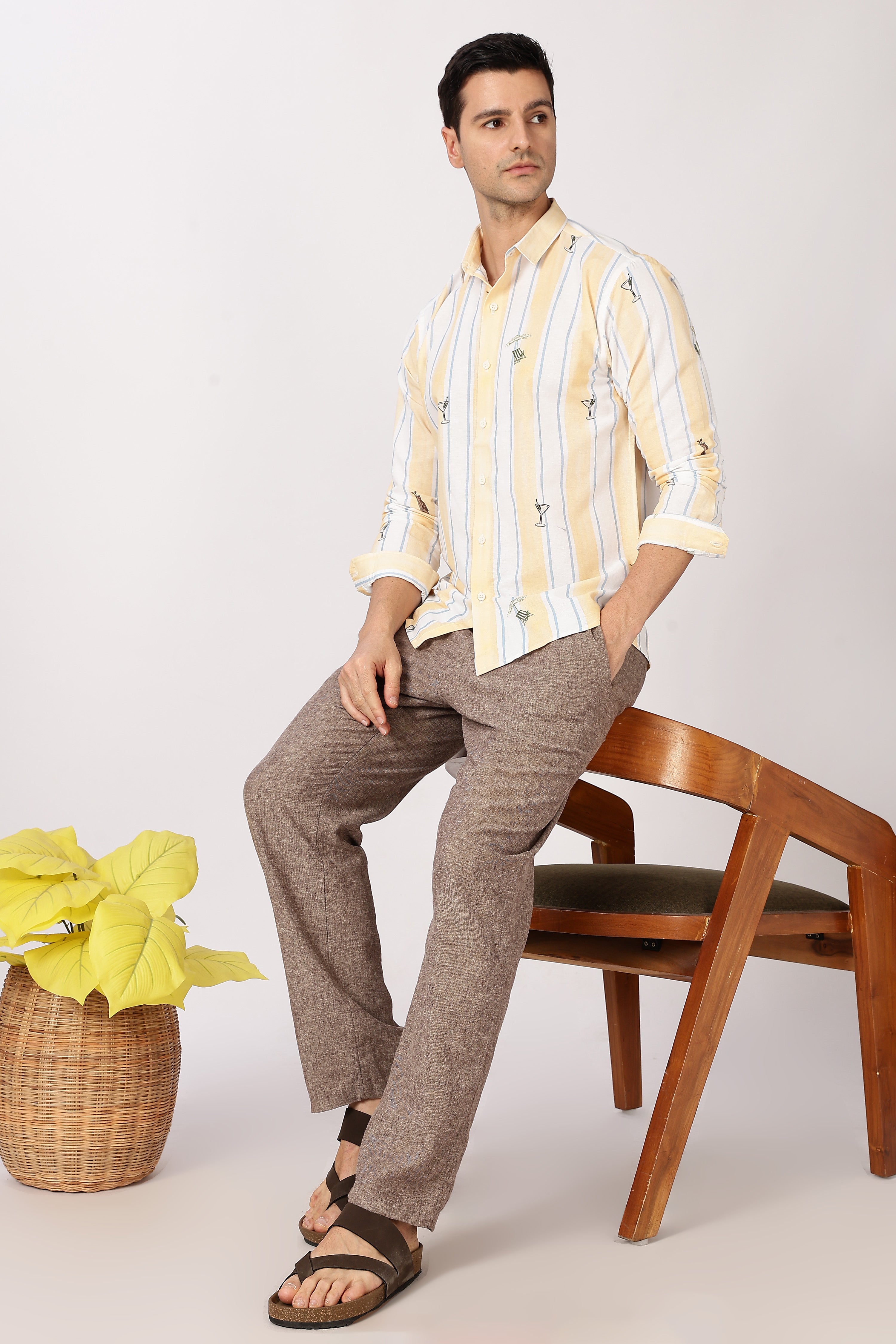 Sunset Spritz Cotton Regular Fit Yellow Striped Shirt