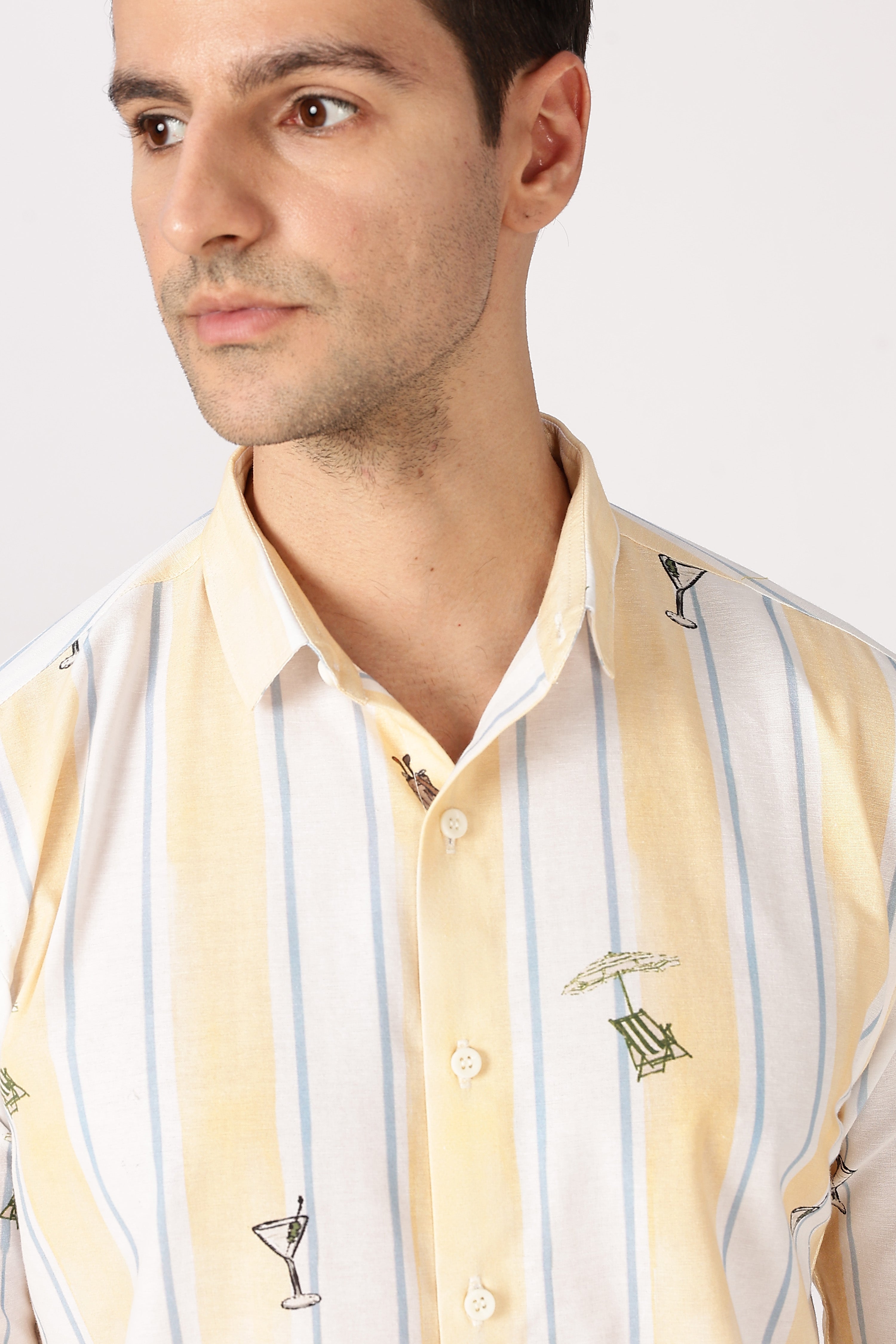 Sunset Spritz Cotton Regular Fit Yellow Striped Shirt