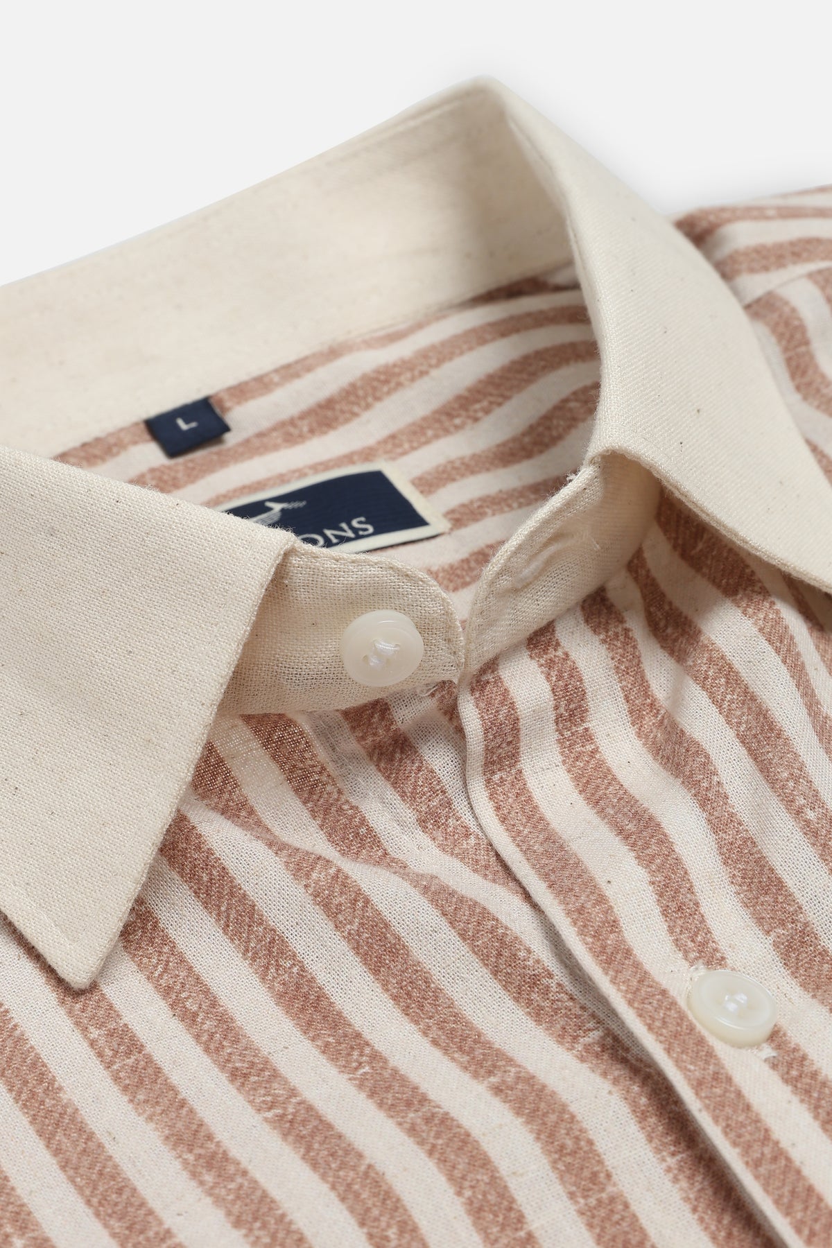 Stag Crest Cotton Regular Fit Brown Striped Embroidered Shirt