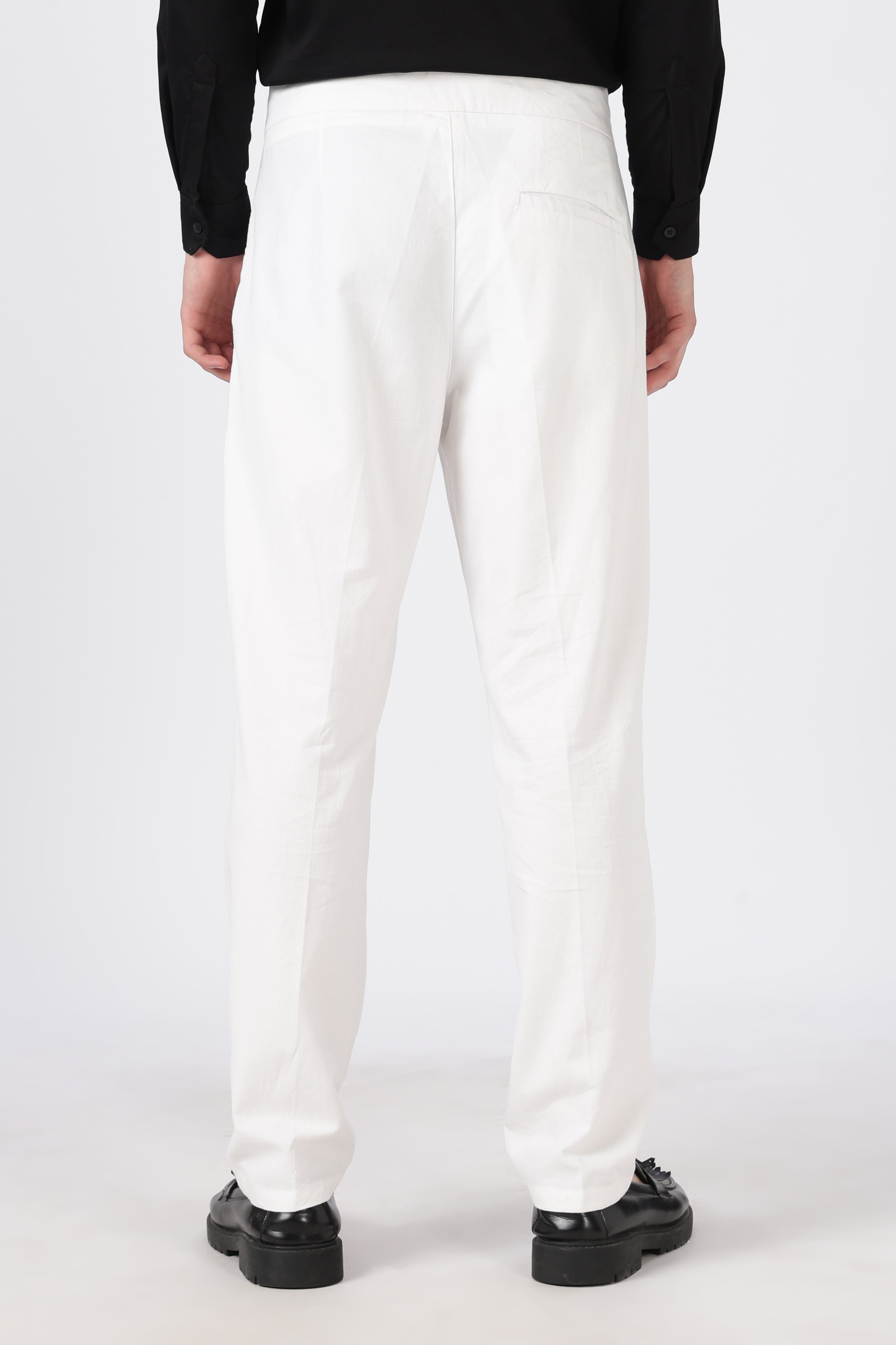 Italian Style White Pleated Straight Fit Pants