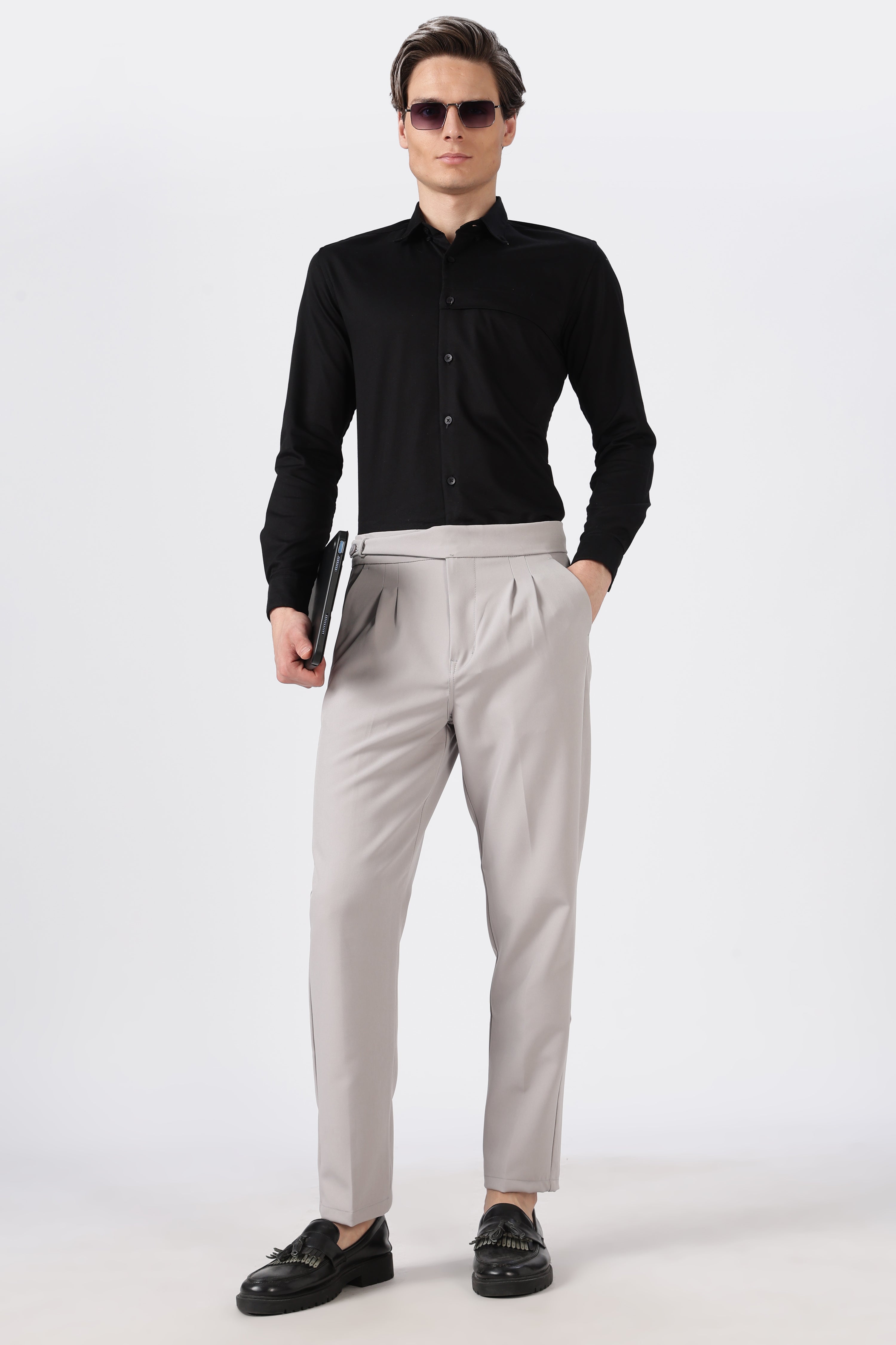 Italian Style Grey Pleated Straight Fit Pants