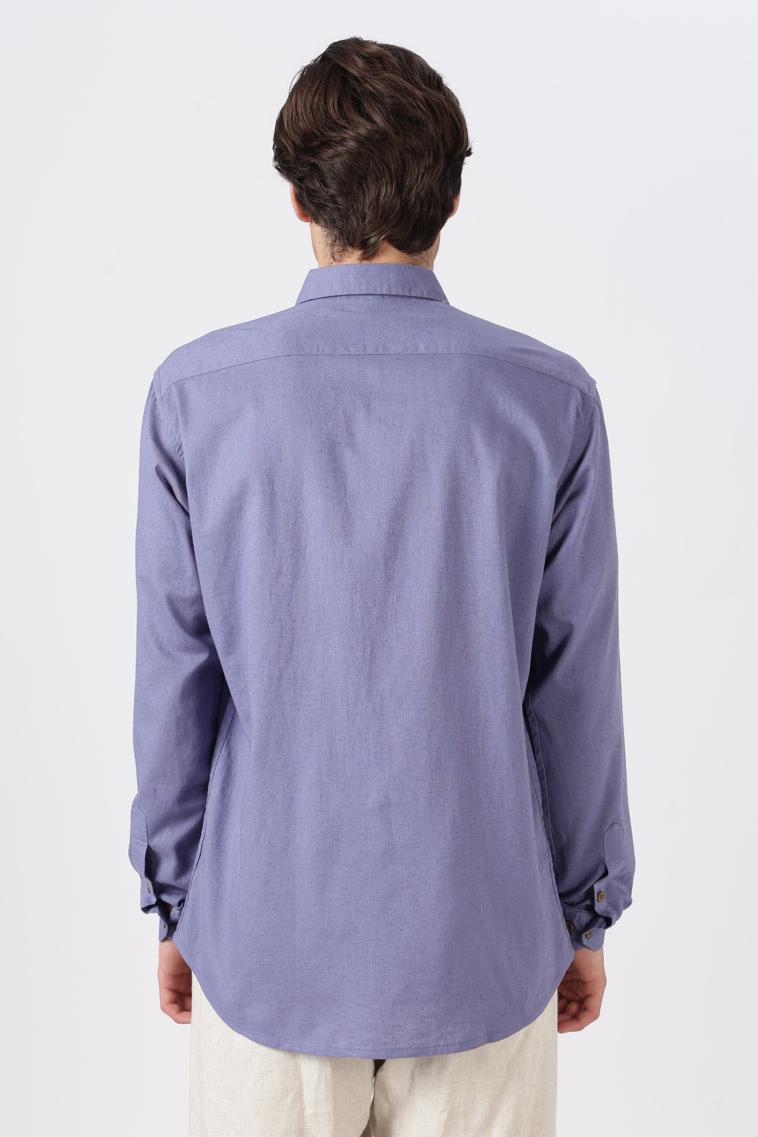 Harbor Lighthouse Cotton Regular Fit Purple Embroidery Shirt