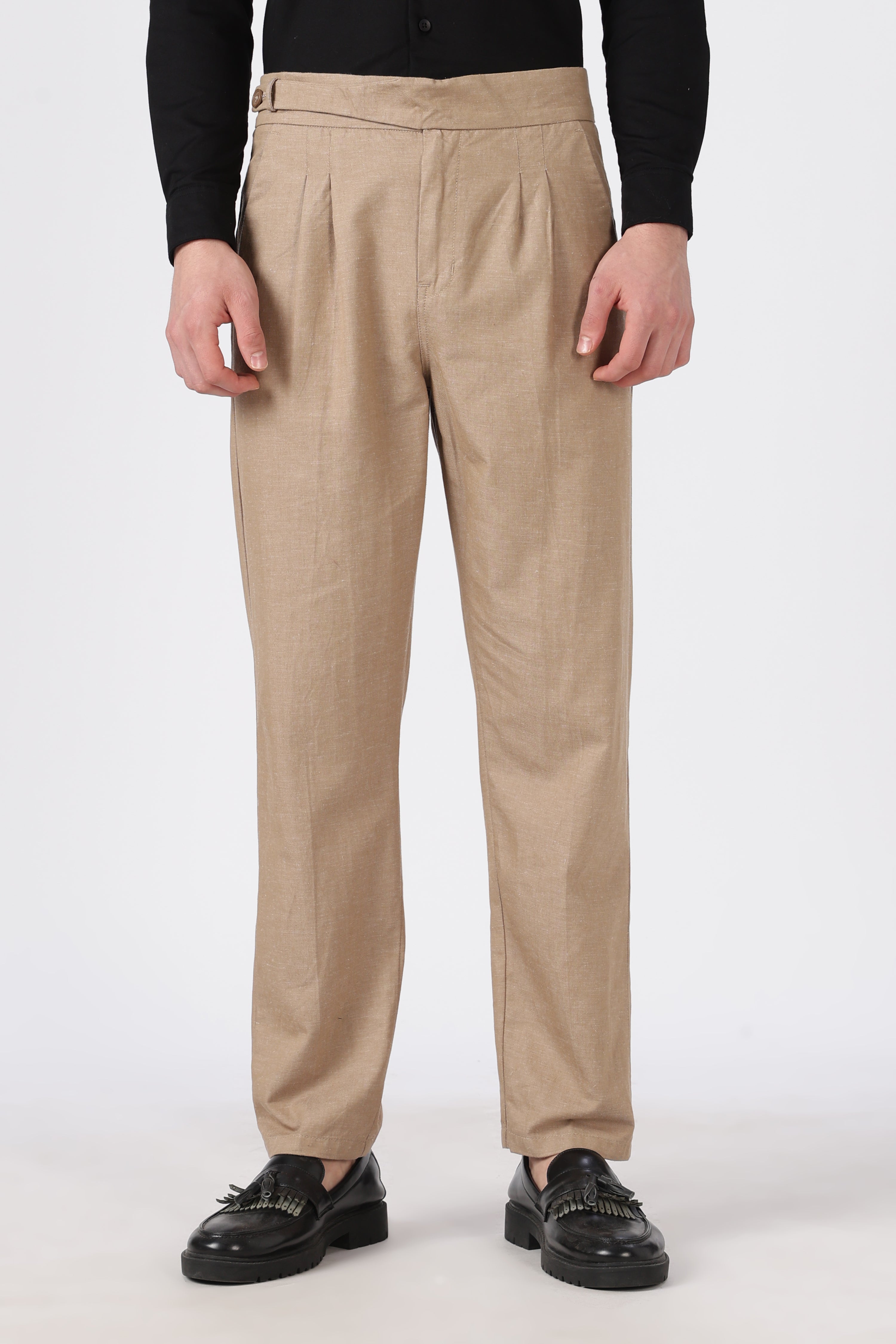 Italian Style Khaki Pleated Straight Fit Pants