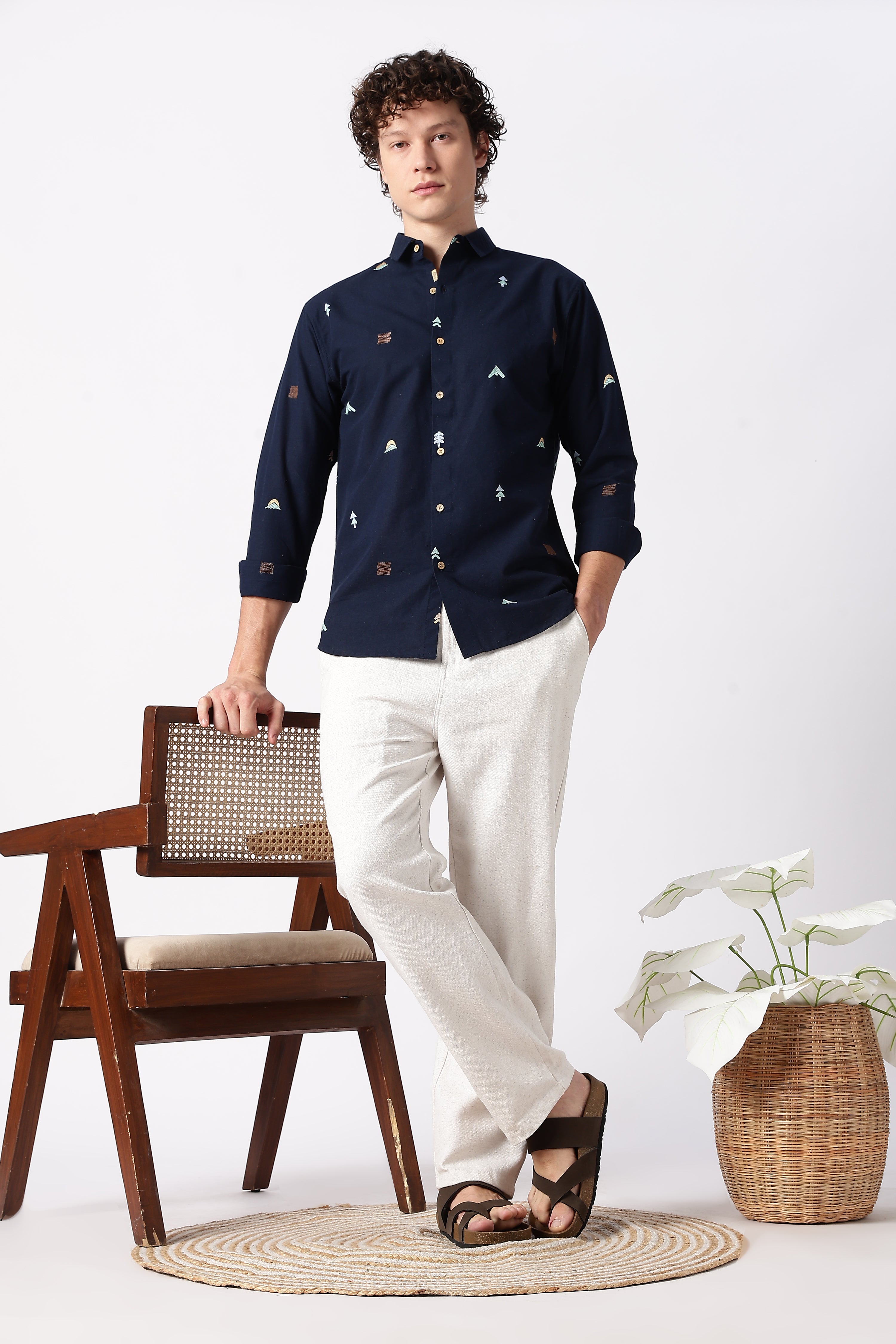 Forest Peaks Navy Embroidered Cotton Shirt