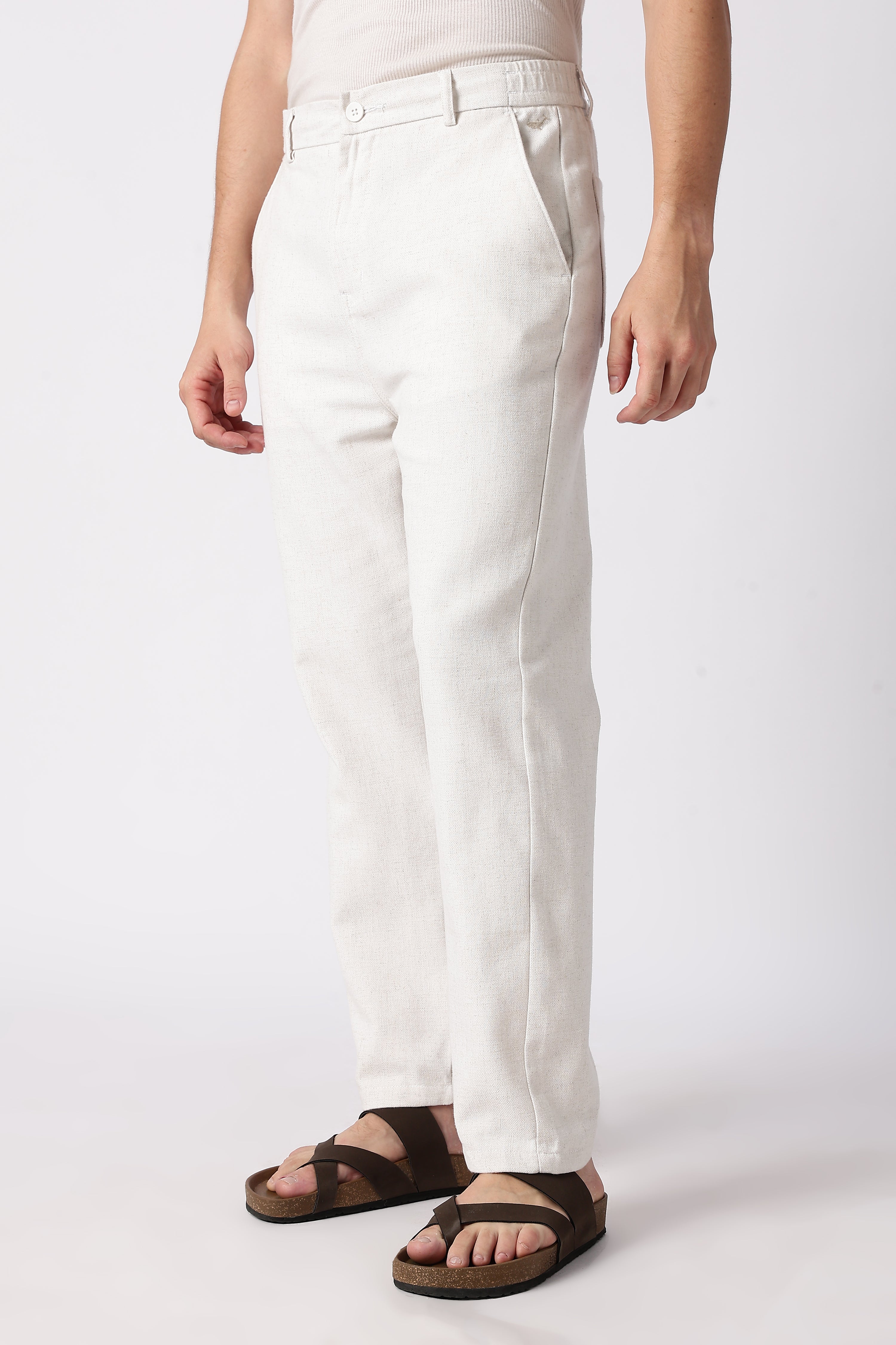 Linen-style 100% Cotton Straight Fit Cream Pant