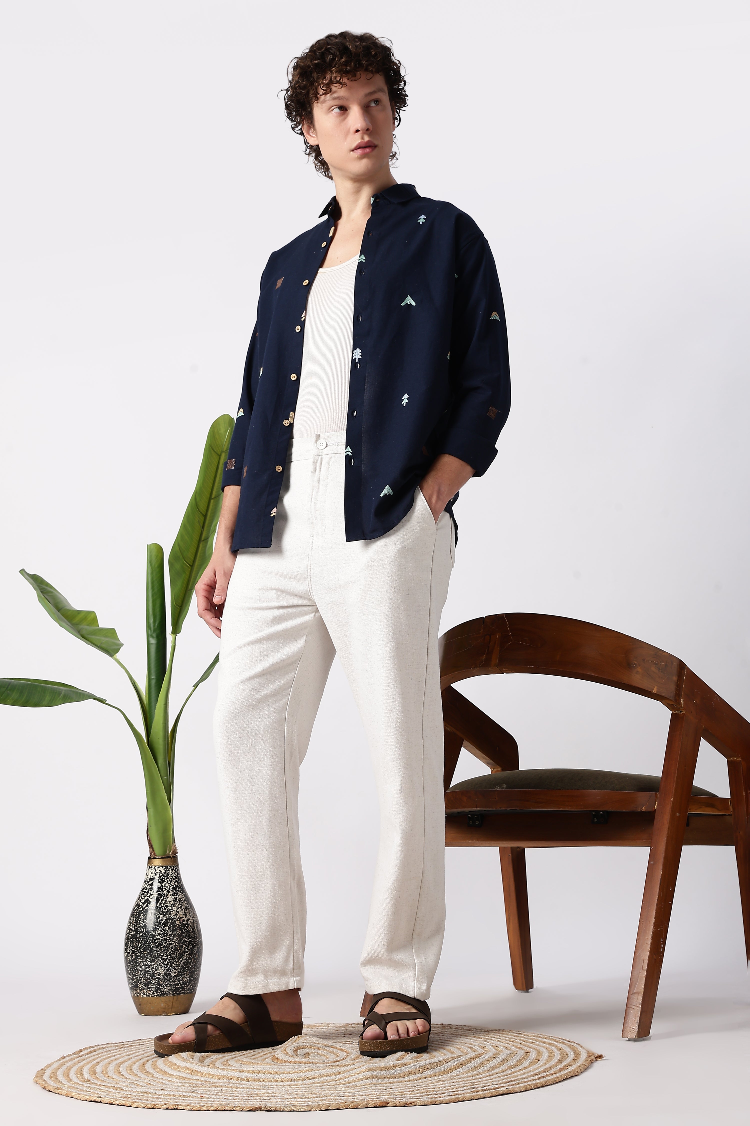 Linen-style 100% Cotton Straight Fit Cream Pant