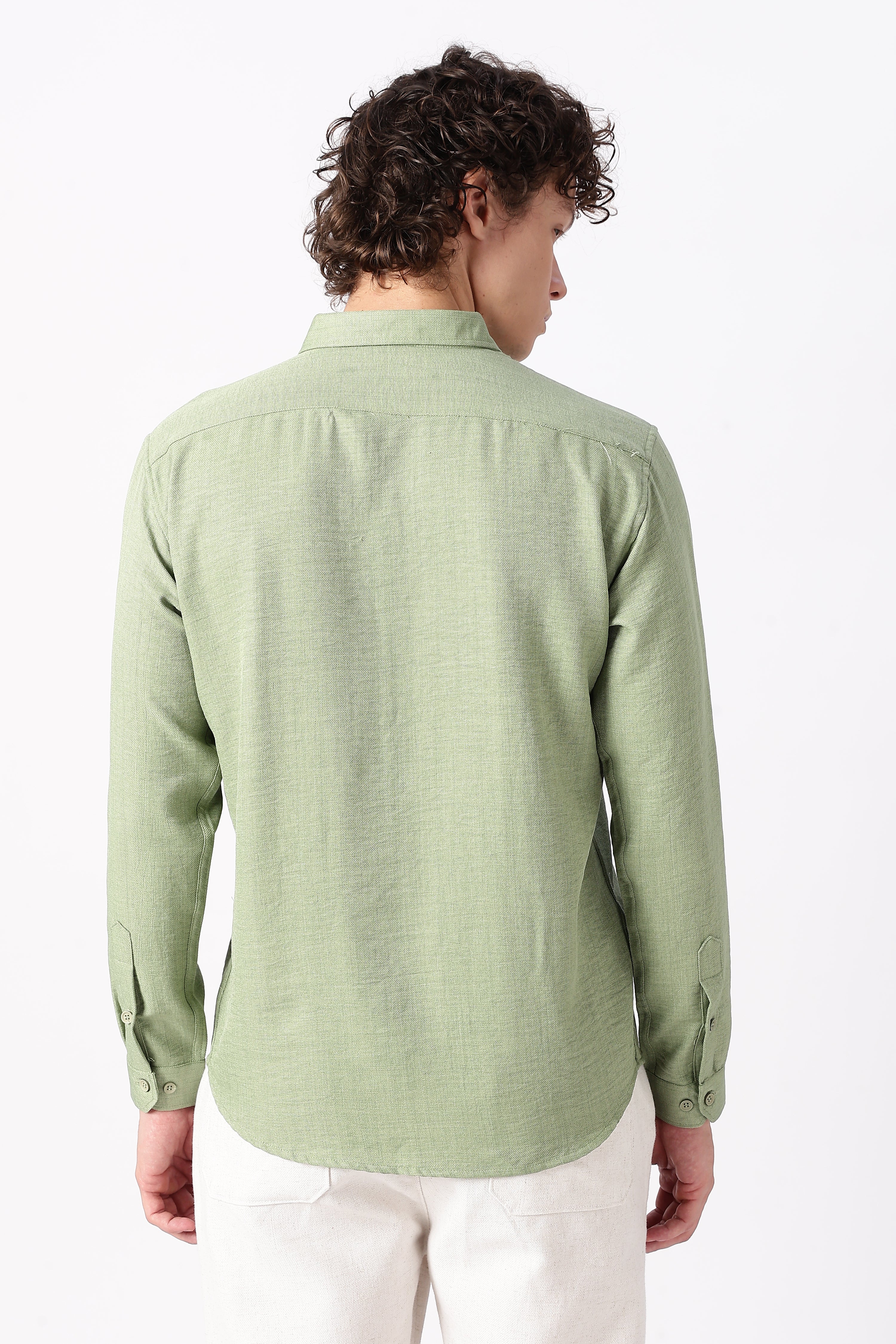 Humming(way) Birds Vienna Cotton Regular Fit Green Embroidery Shirt