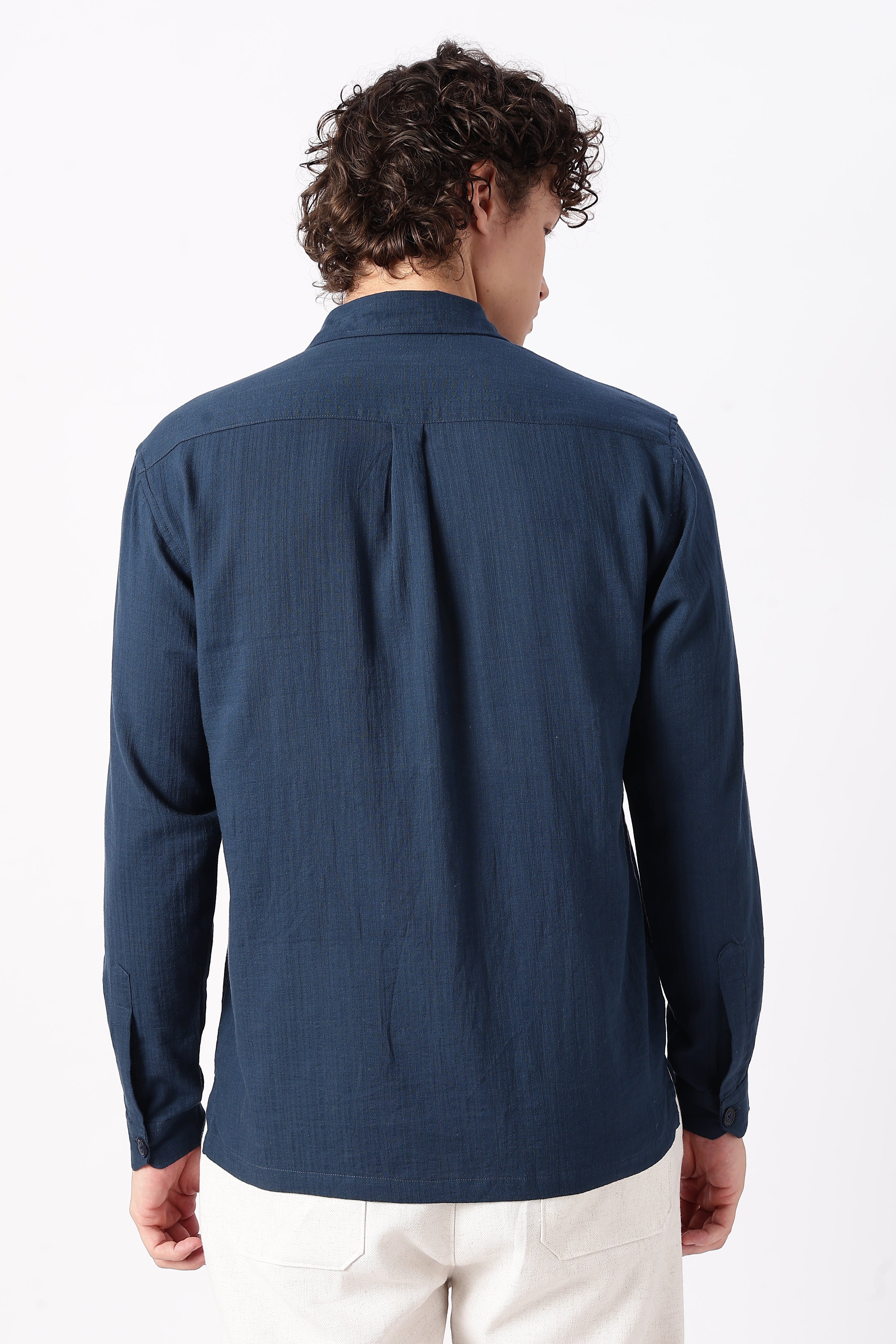 Ocean Coordinates Cotton Box Fit Navy Embroidered Shirt