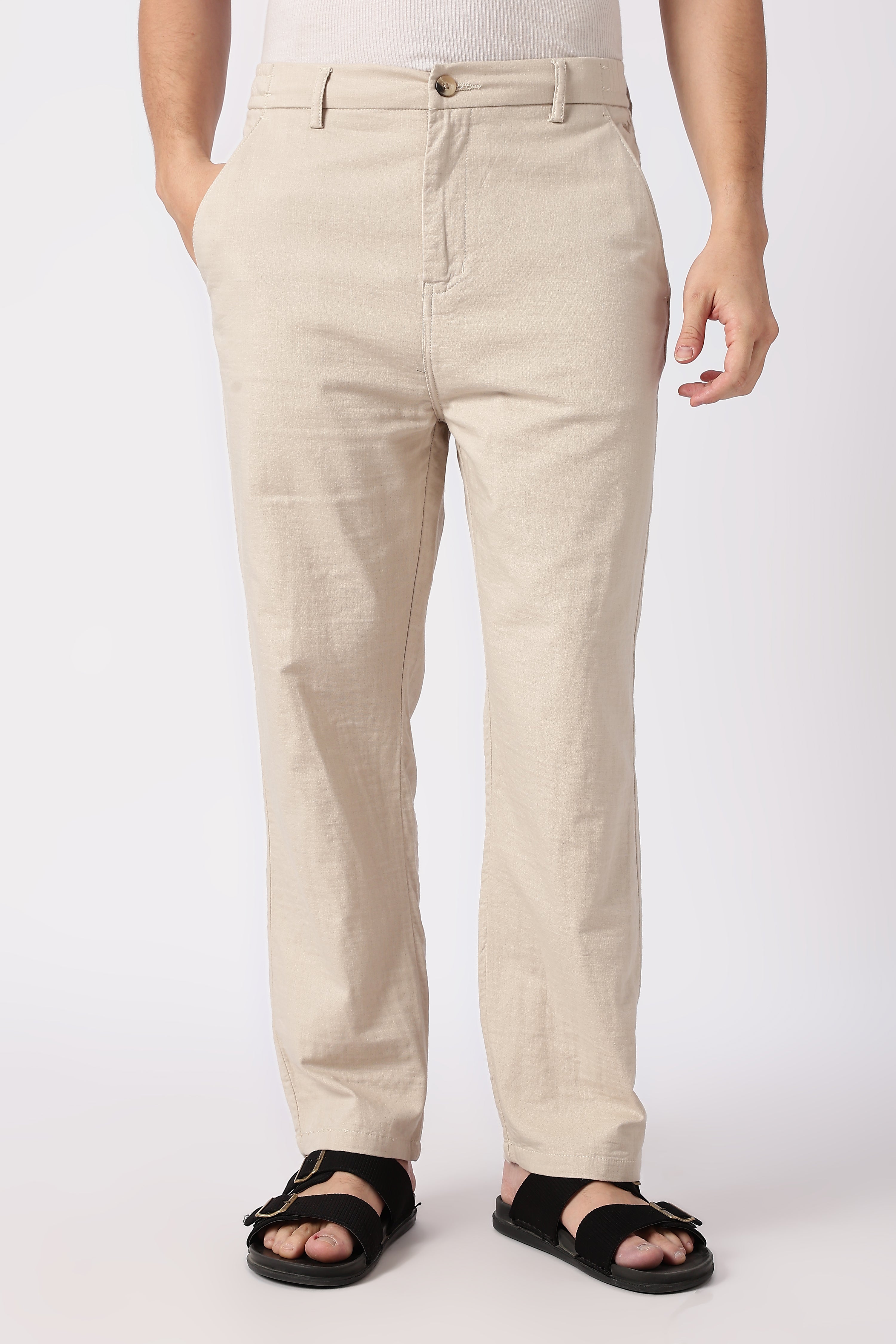 Linen-style 100% Cotton Straight Fit Beige Pant