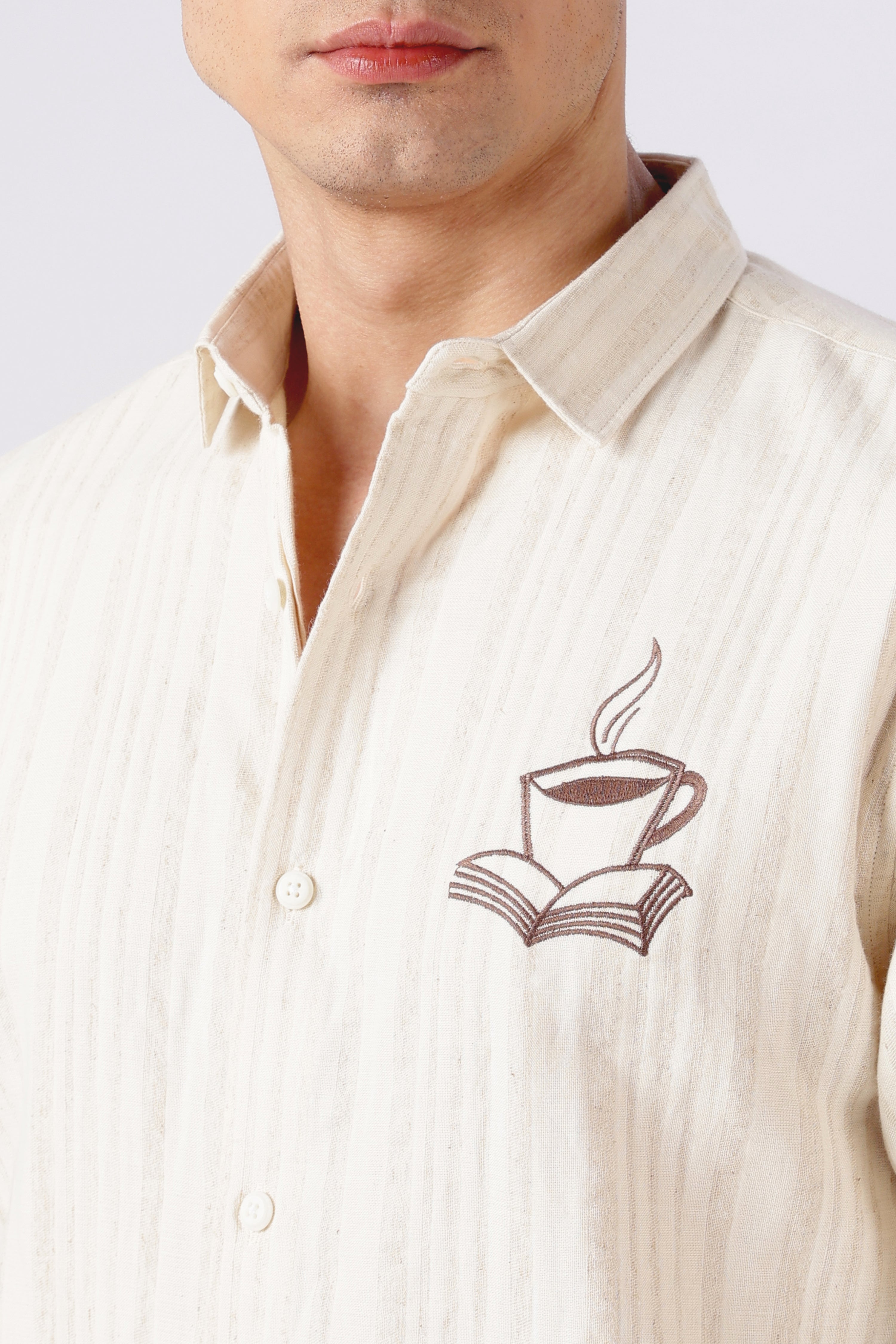 Brew & Books Embroidered Striped Shirt