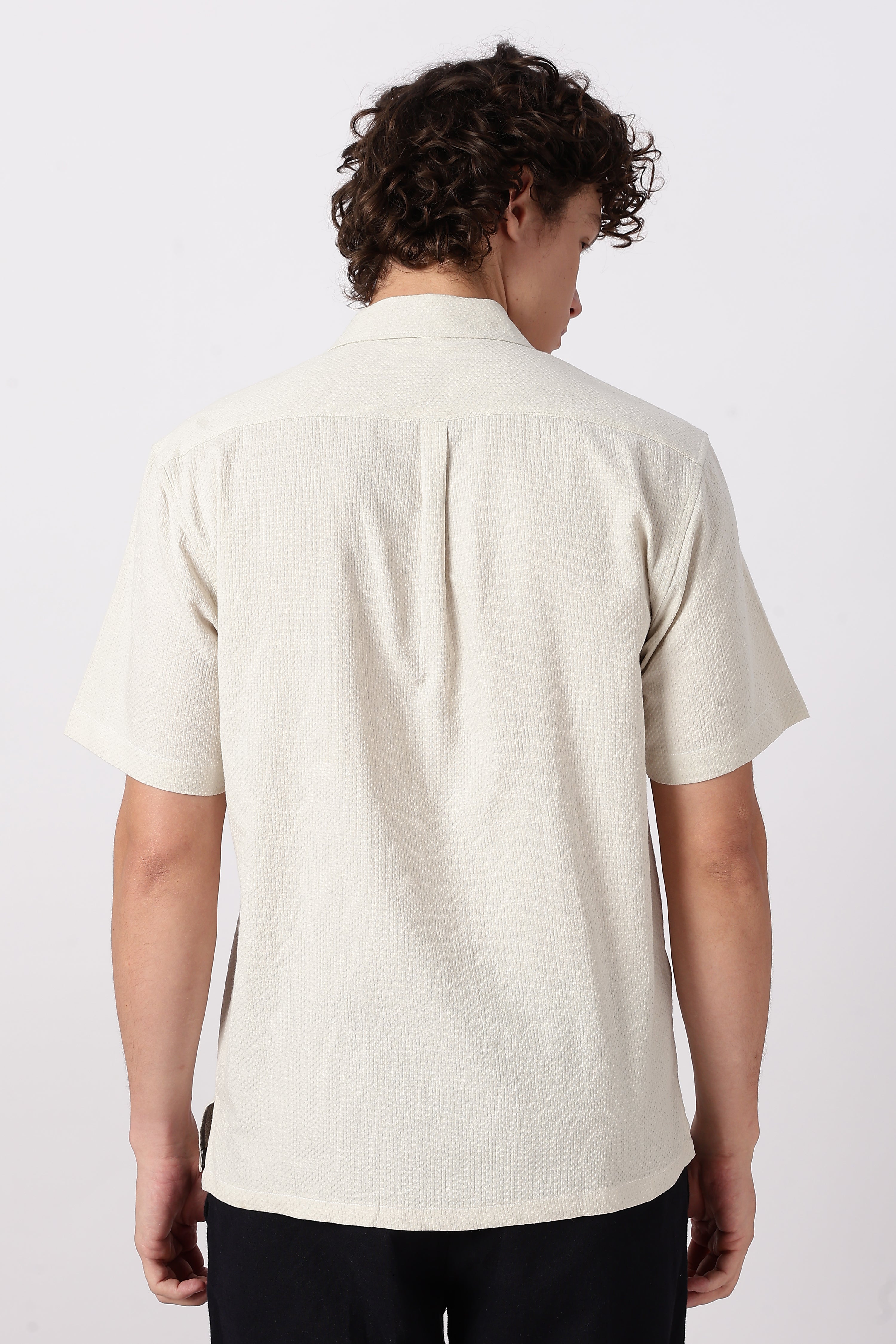 Minimal Scenic Cotton Box Fit Cream Embroidered Shirt