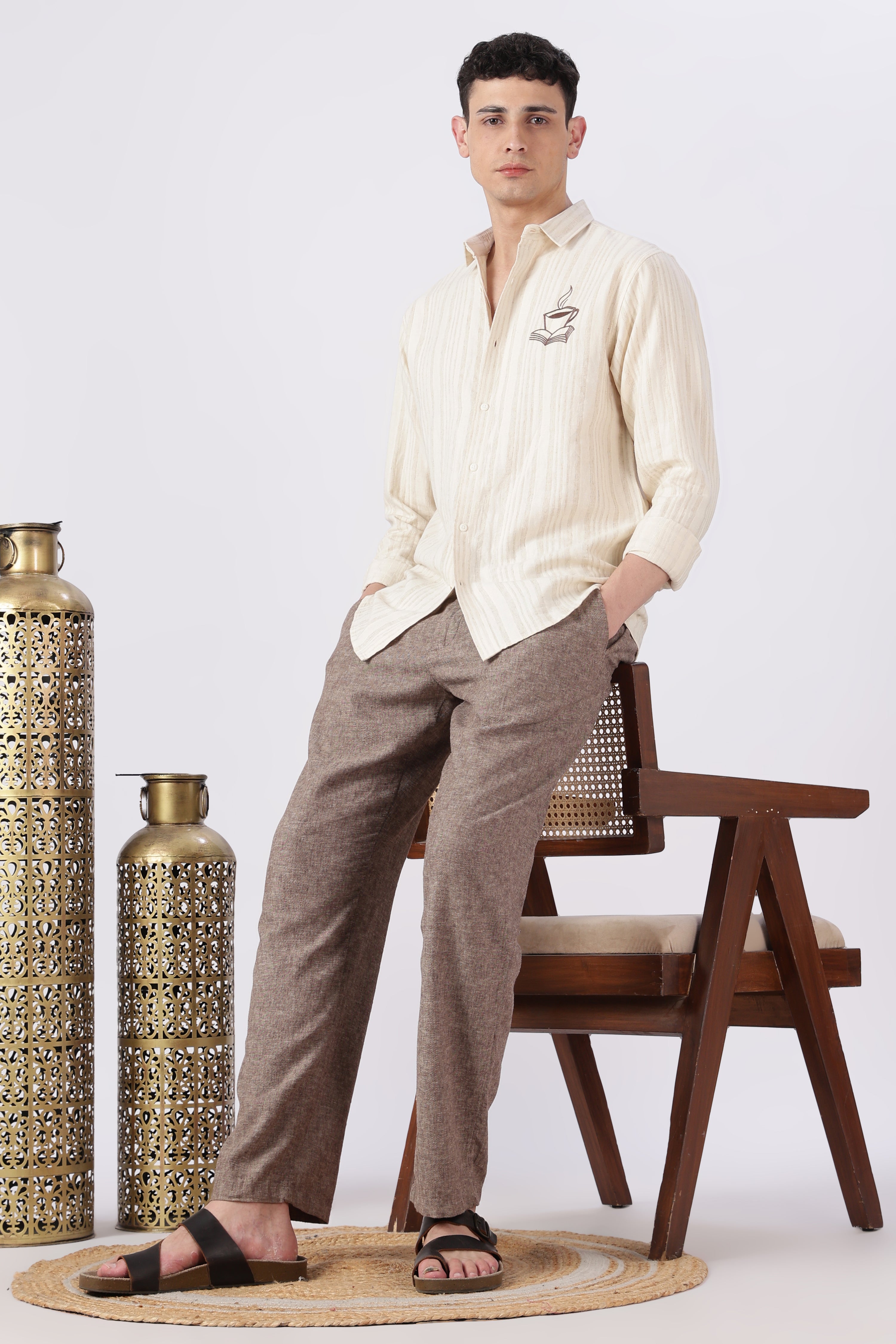 Brew & Books Embroidered Striped Shirt