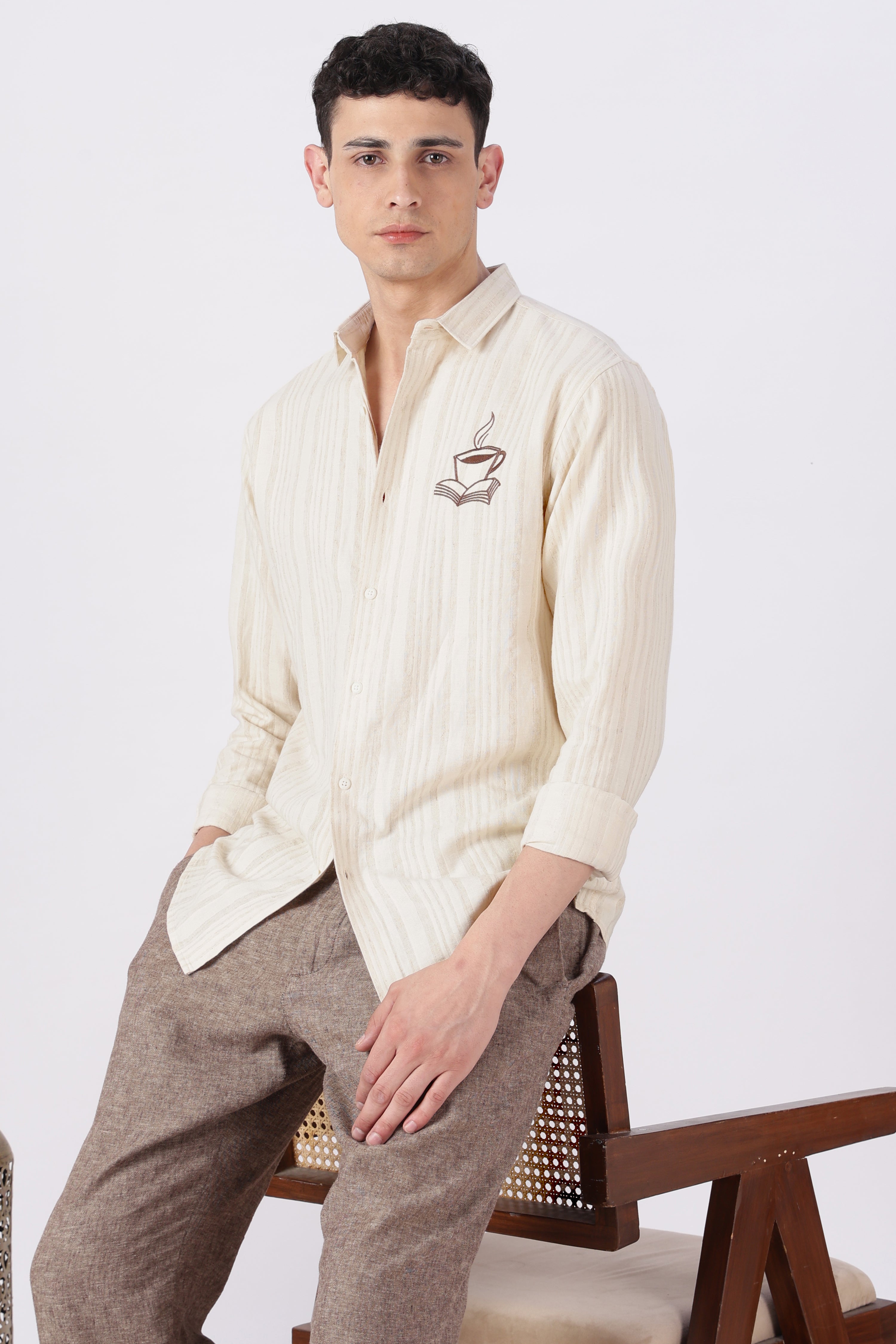 Brew & Books Embroidered Striped Shirt