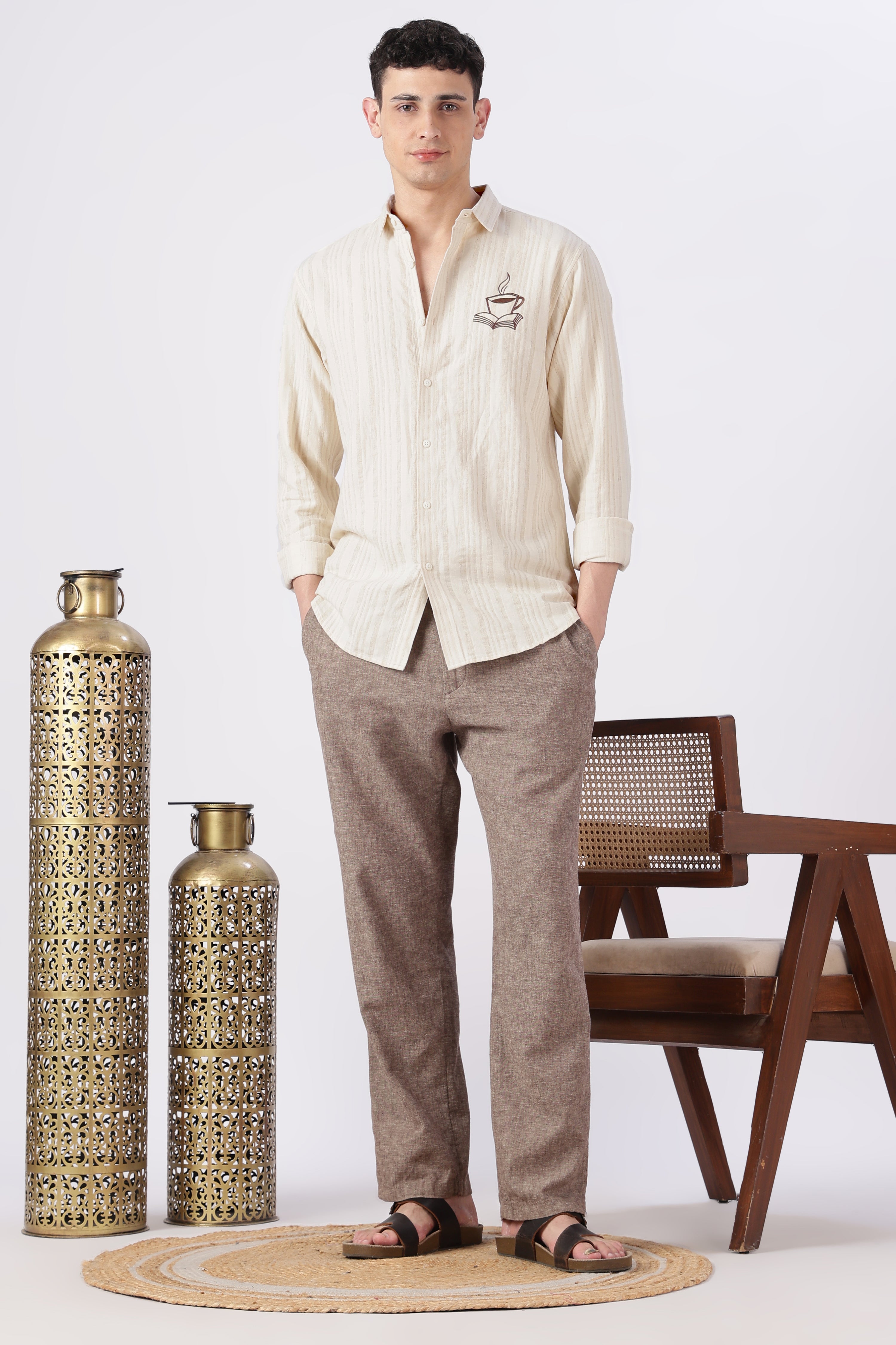 Brew & Books Embroidered Striped Shirt