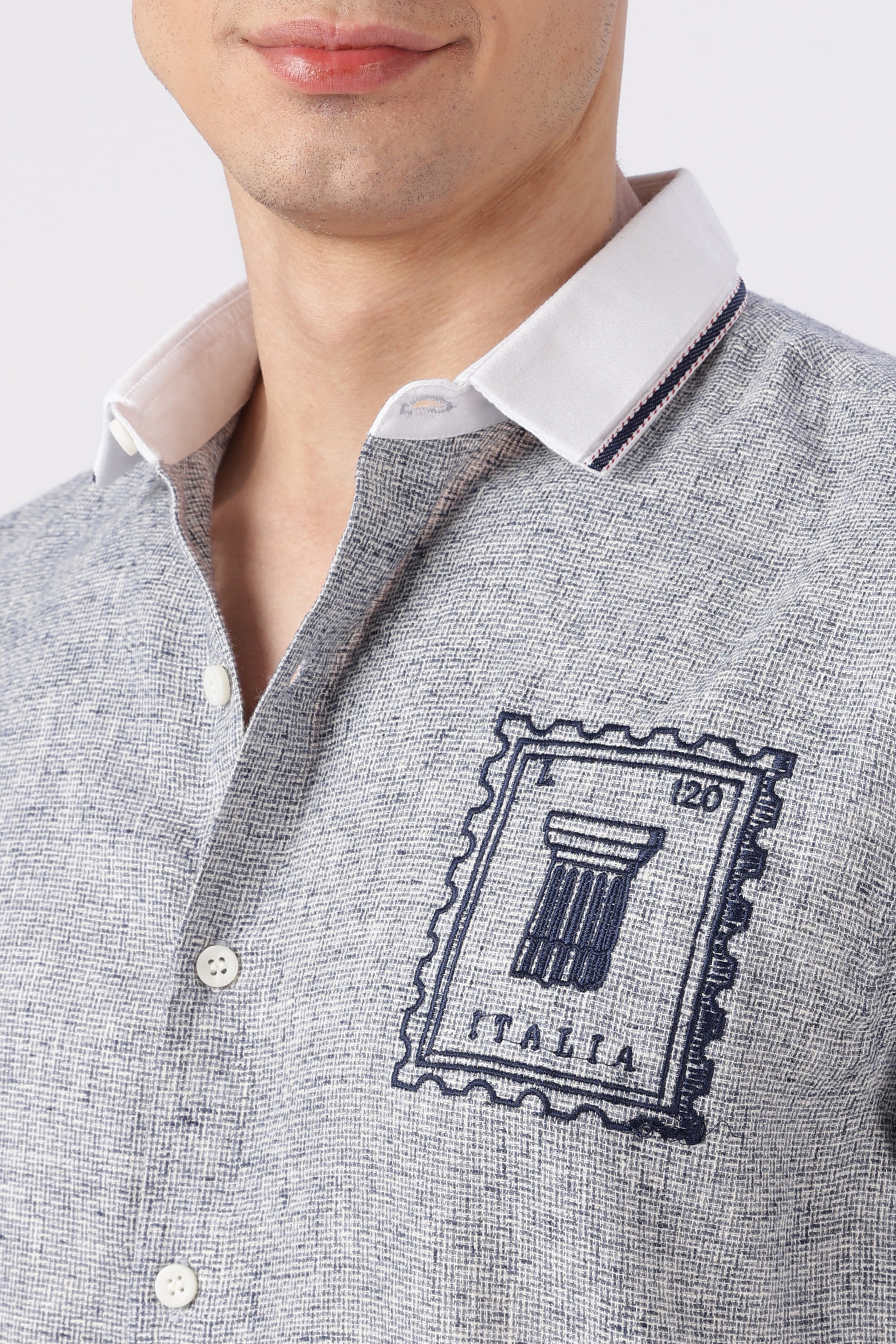 Italia Postmark Grey Embroidered Shirt