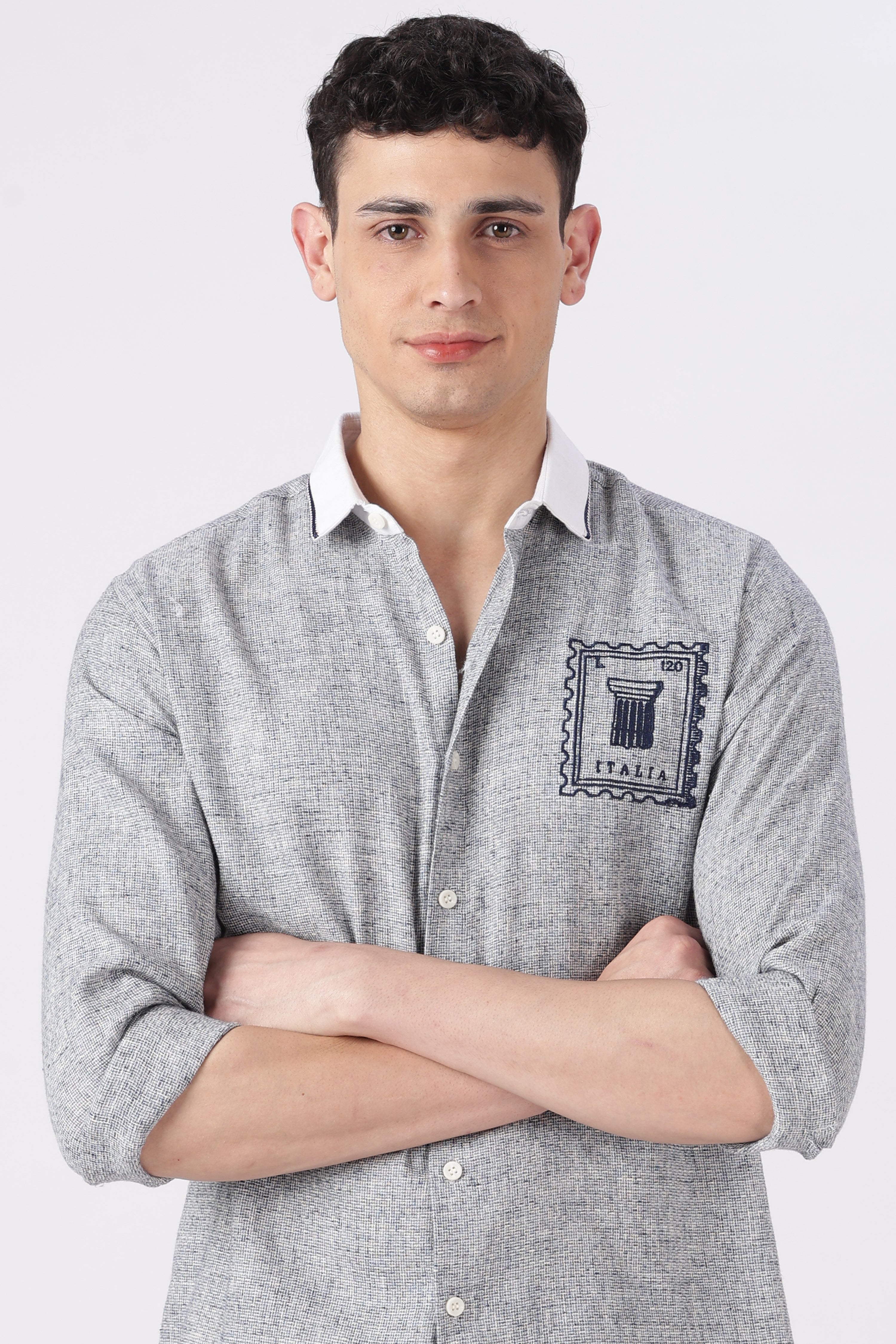 Italia Postmark Grey Embroidered Shirt