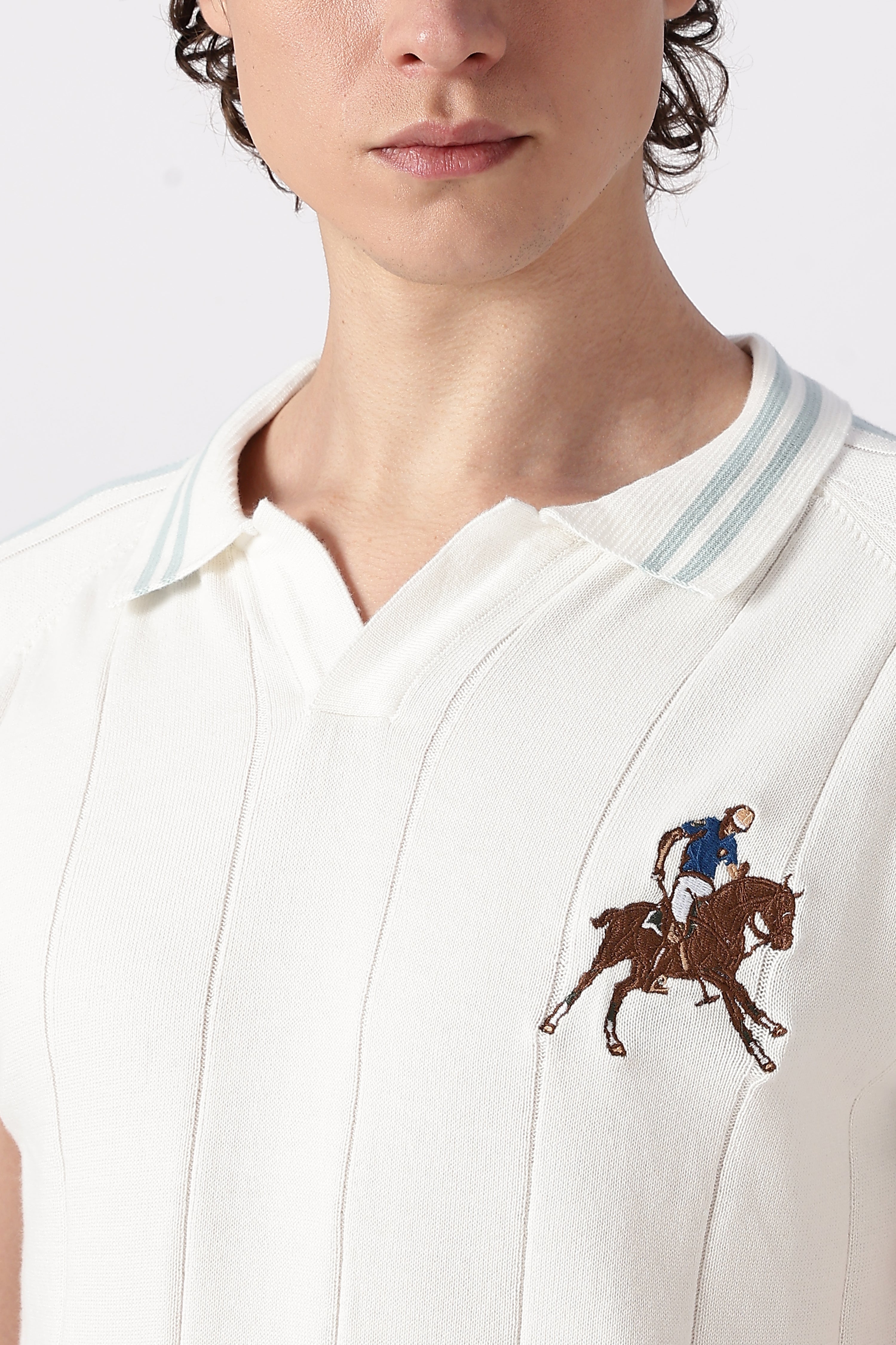 White Equestrian Rider Knit Polo T-shirt