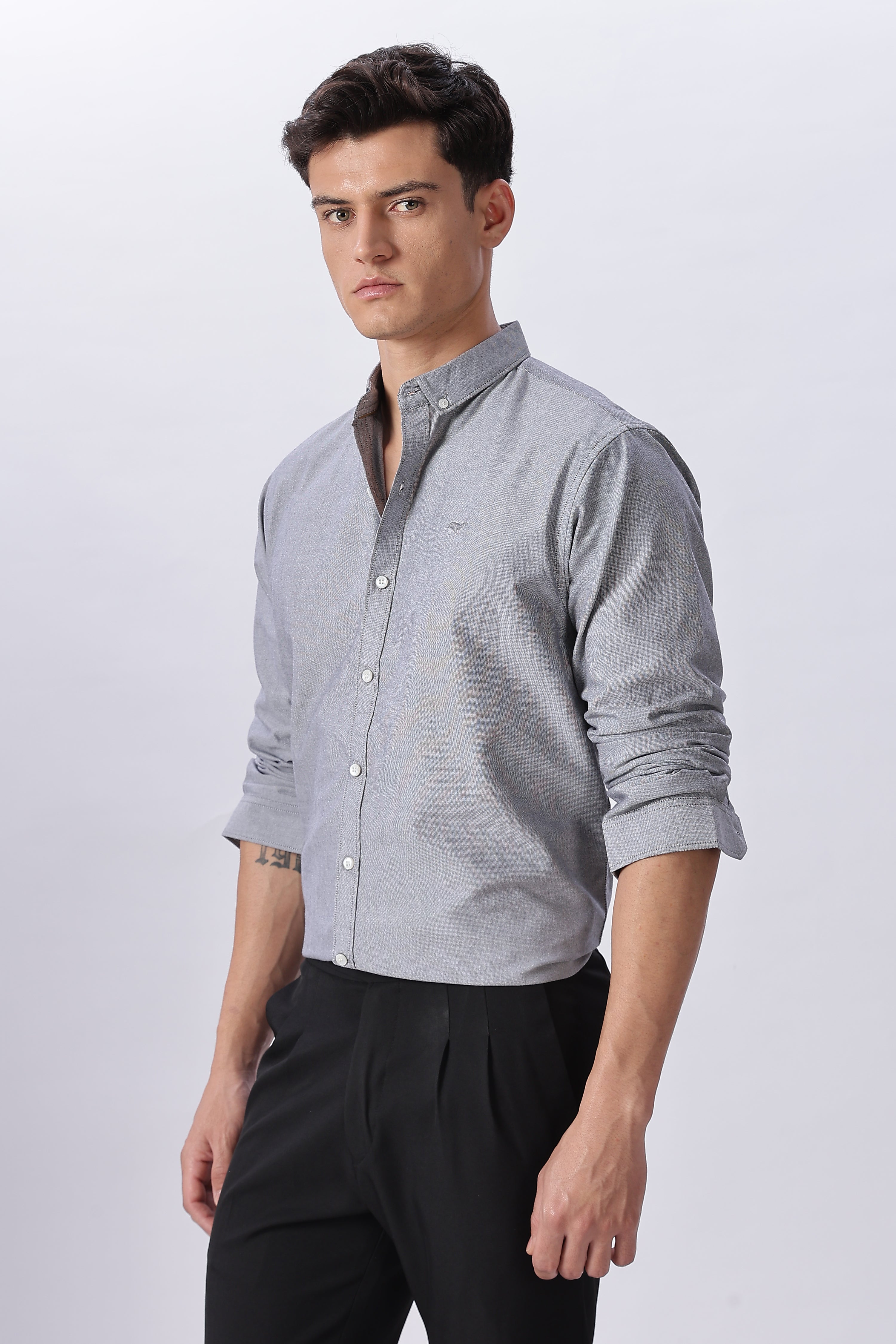 Milan Grey Pre-washed Oxford Shirt