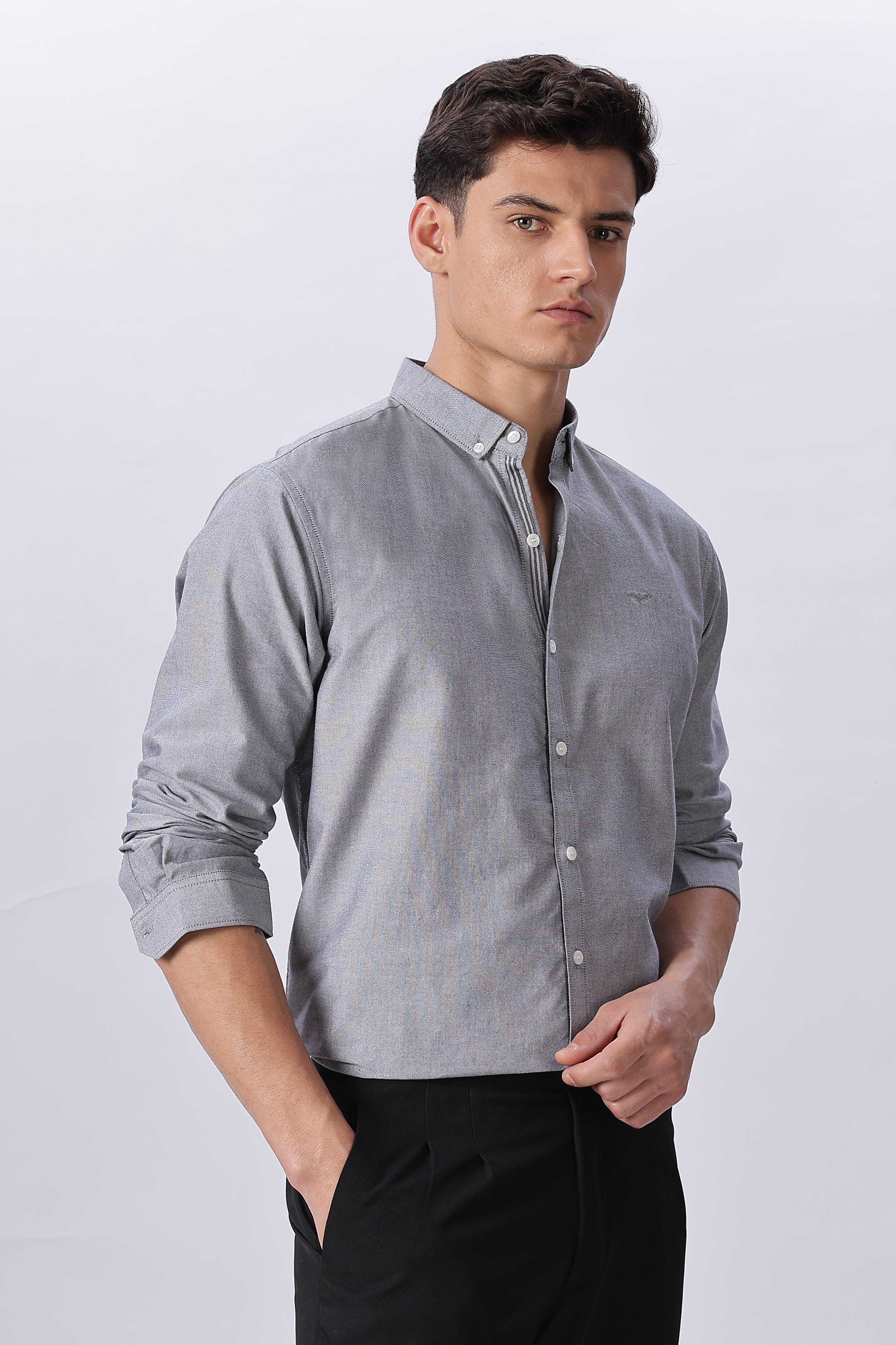 Milan Grey Pre-washed Oxford Shirt