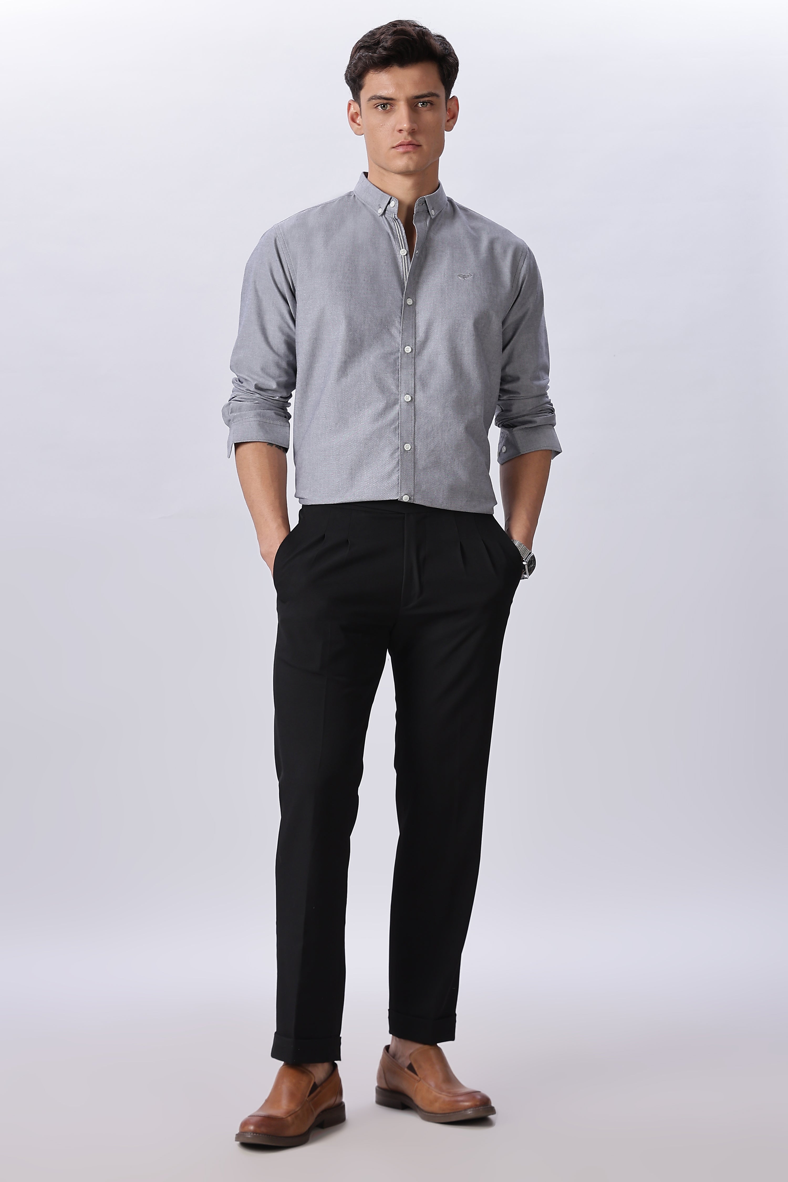 Milan Grey Pre-washed Oxford Shirt