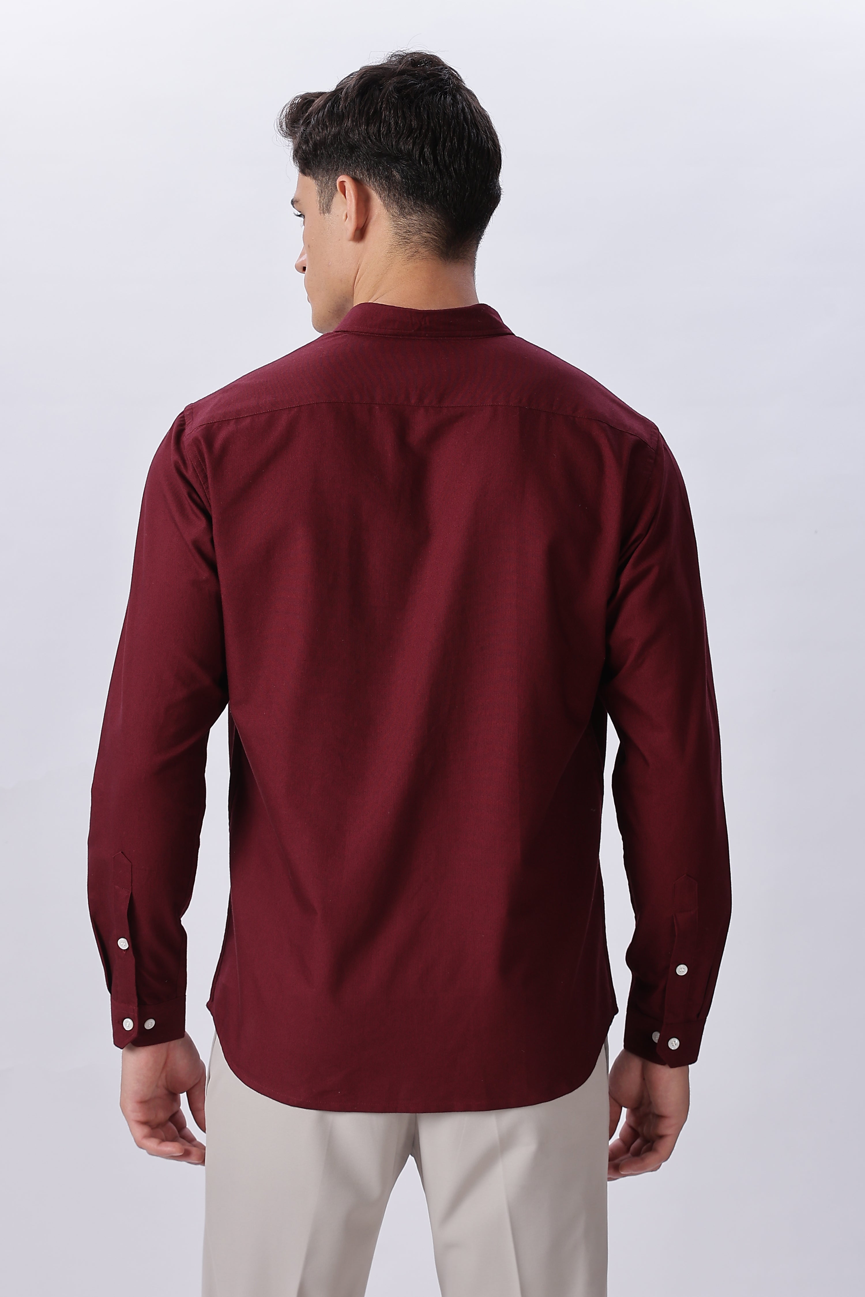 Bordeaux maroon Pre-washed Oxford Shirt