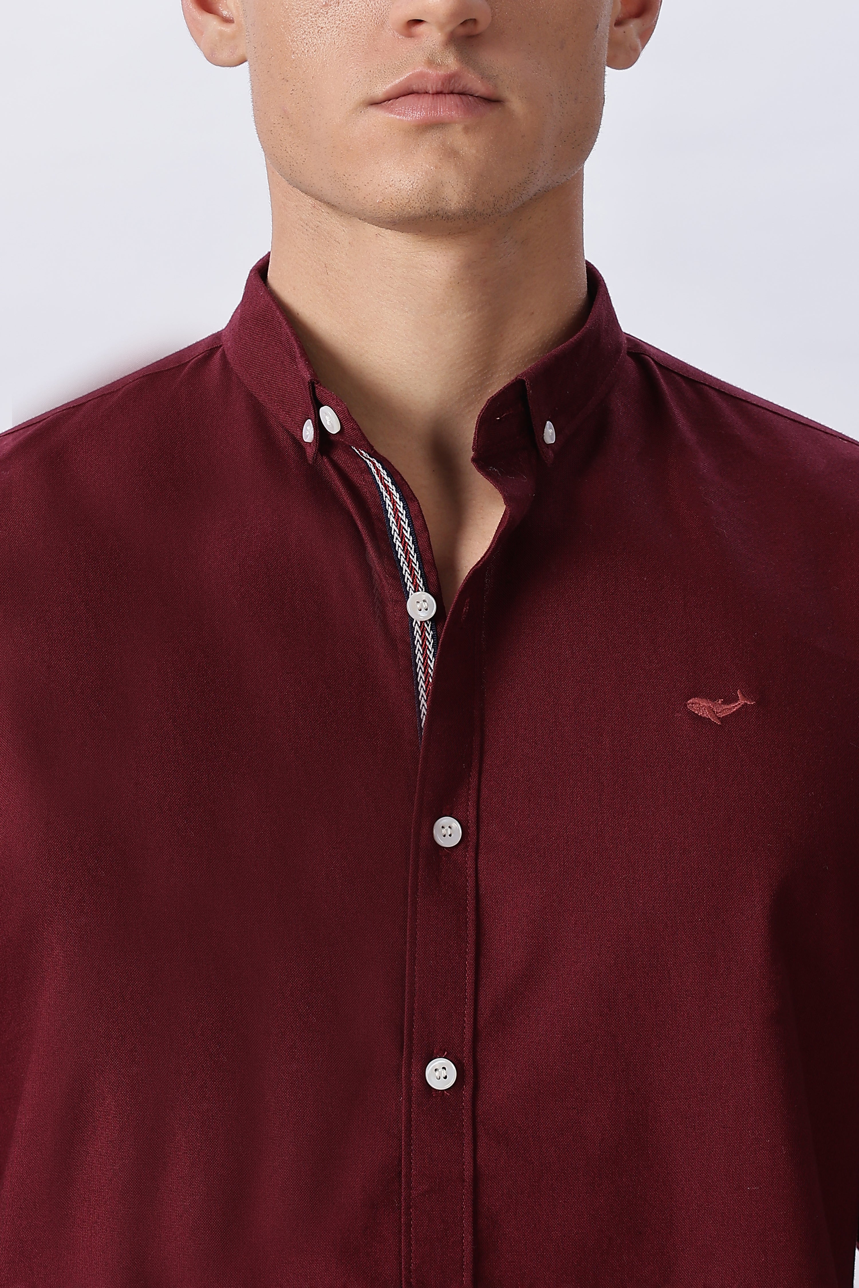 Bordeaux maroon Pre-washed Oxford Shirt