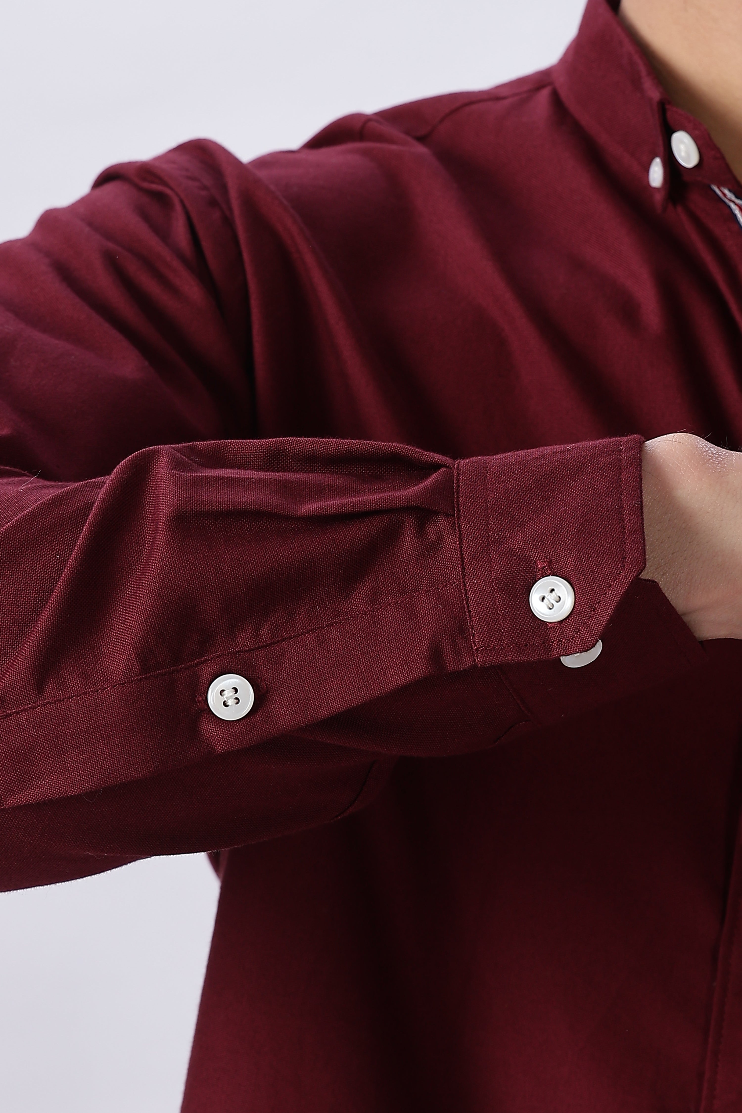 Bordeaux maroon Pre-washed Oxford Shirt