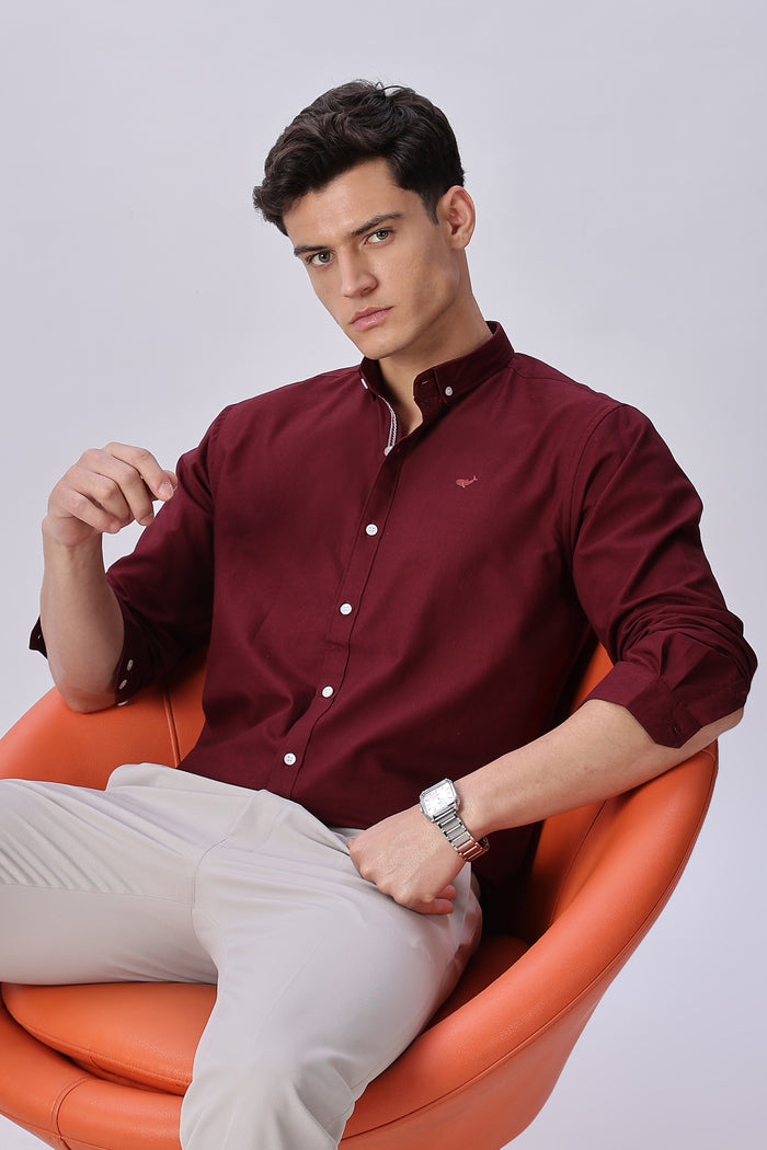 Pre-washed 100% Oxford Cotton Regular Fit Maroon Shirt
