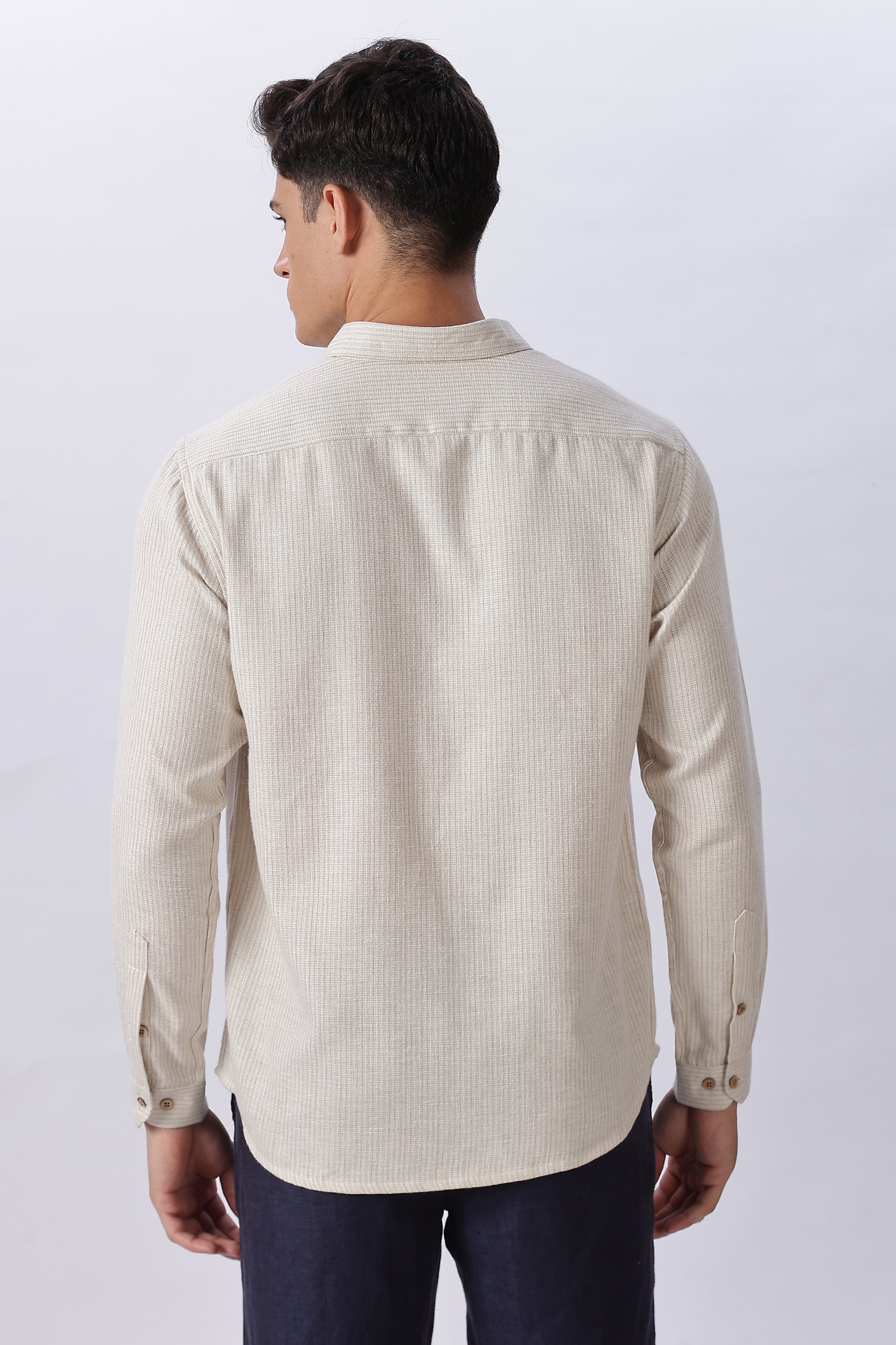 Vasco Da Gama 100% Cotton Regular Fit Beige Embroidered Shirt