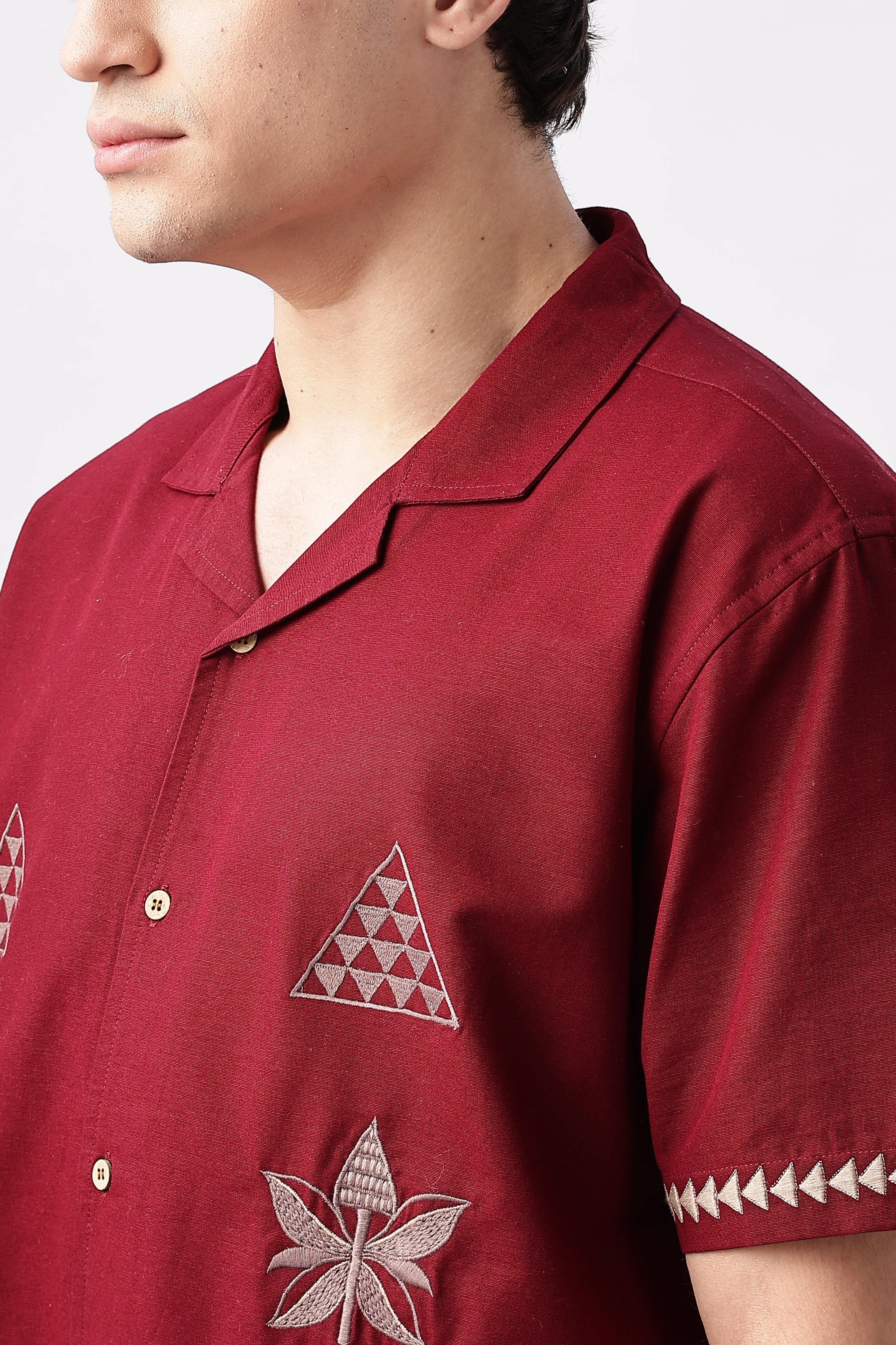 Temple Trail Maroon Embroidered Shirt